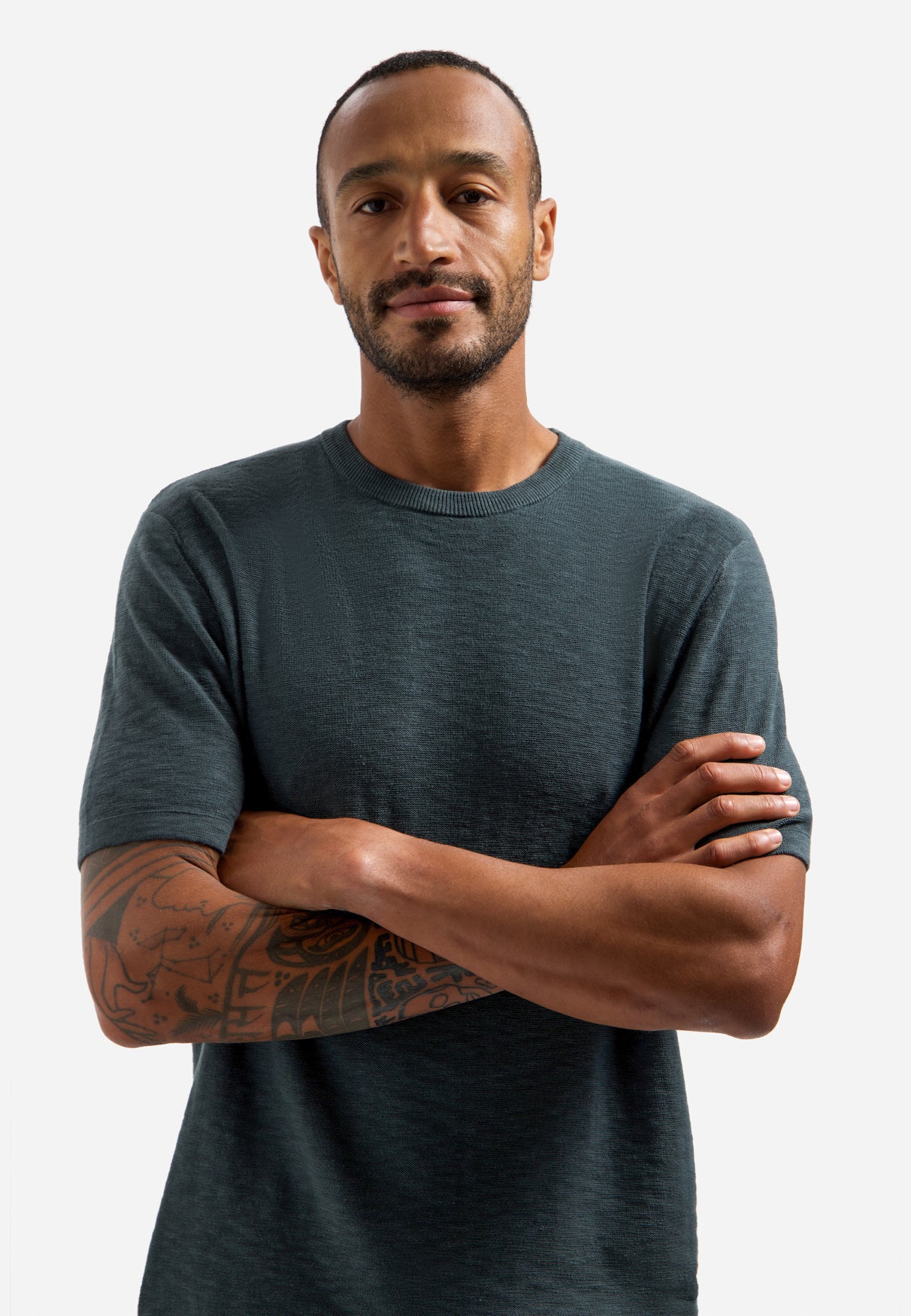 Gebreid slub T-shirt | Dark Steel