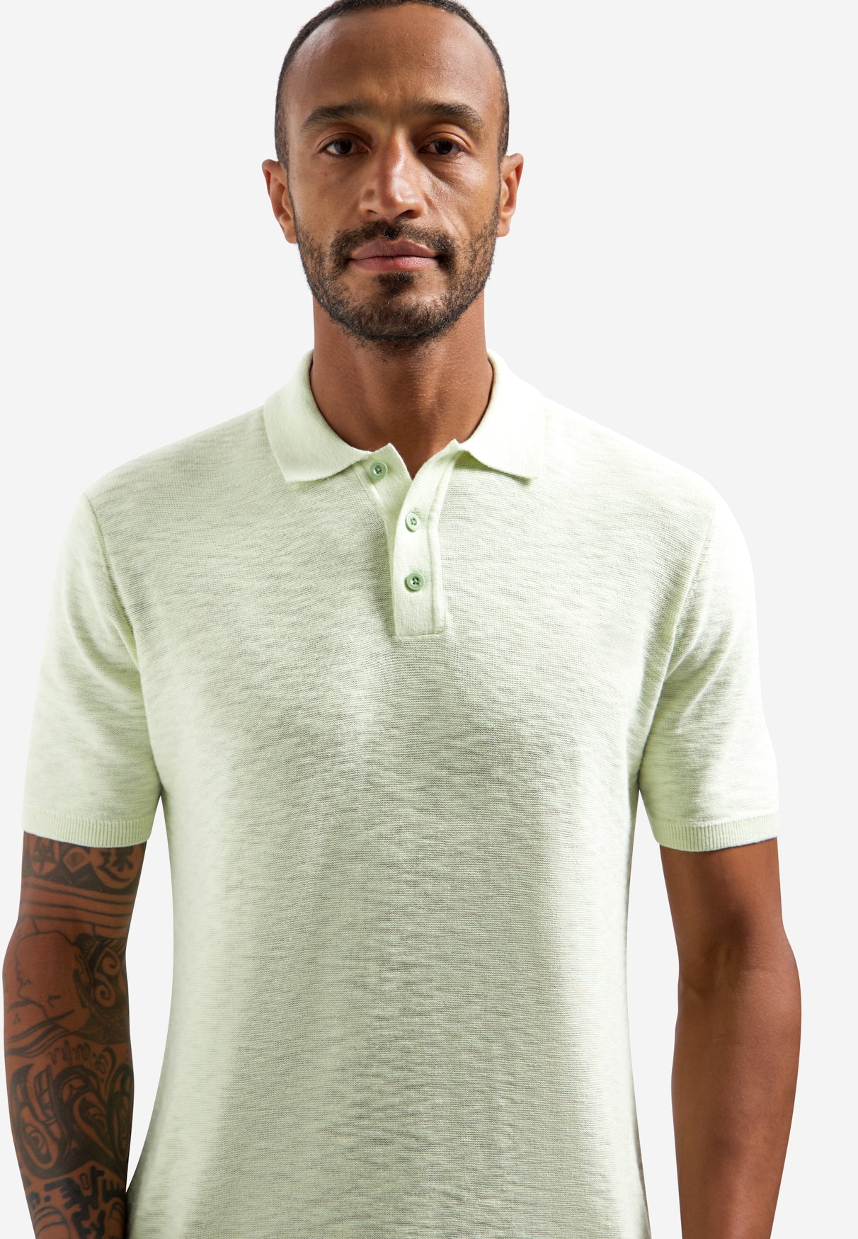 Gebreide slub polo met knopen | Seagreen