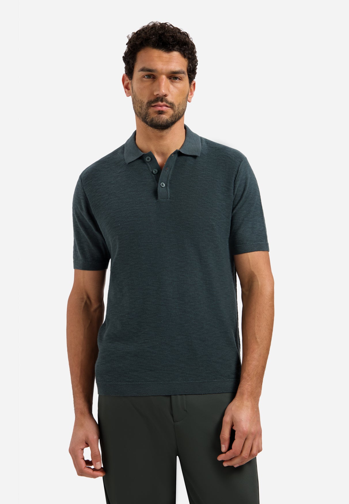 Gebreid slub poloshirt met knopen | Dark Steel