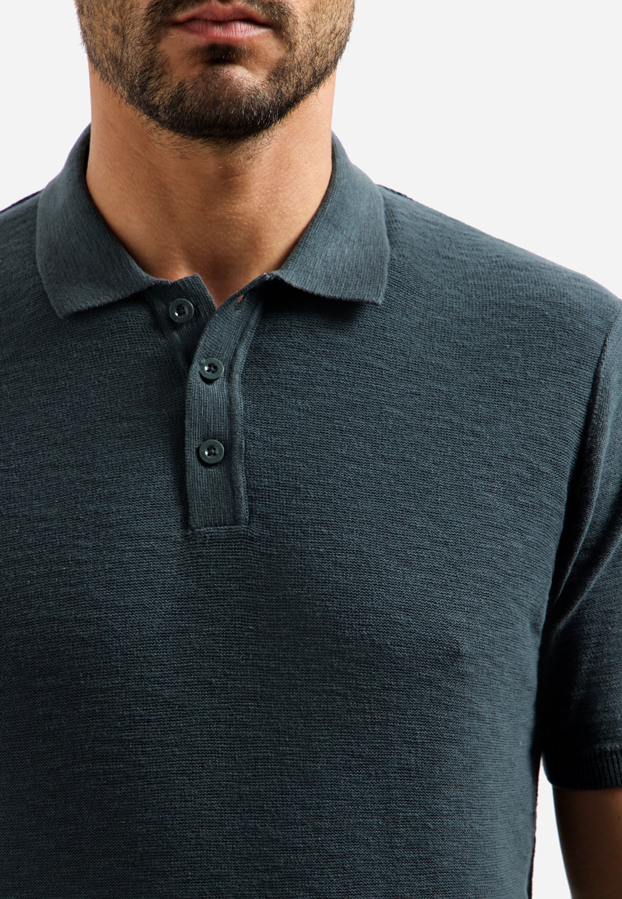Gebreid slub poloshirt met knopen | Dark Steel