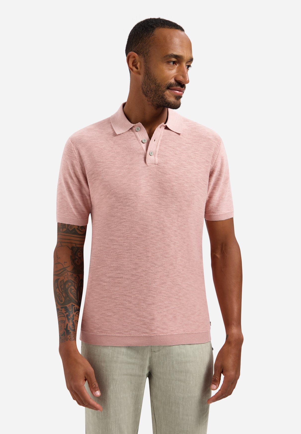Gebreide slub polo met knopen | Light Mauve