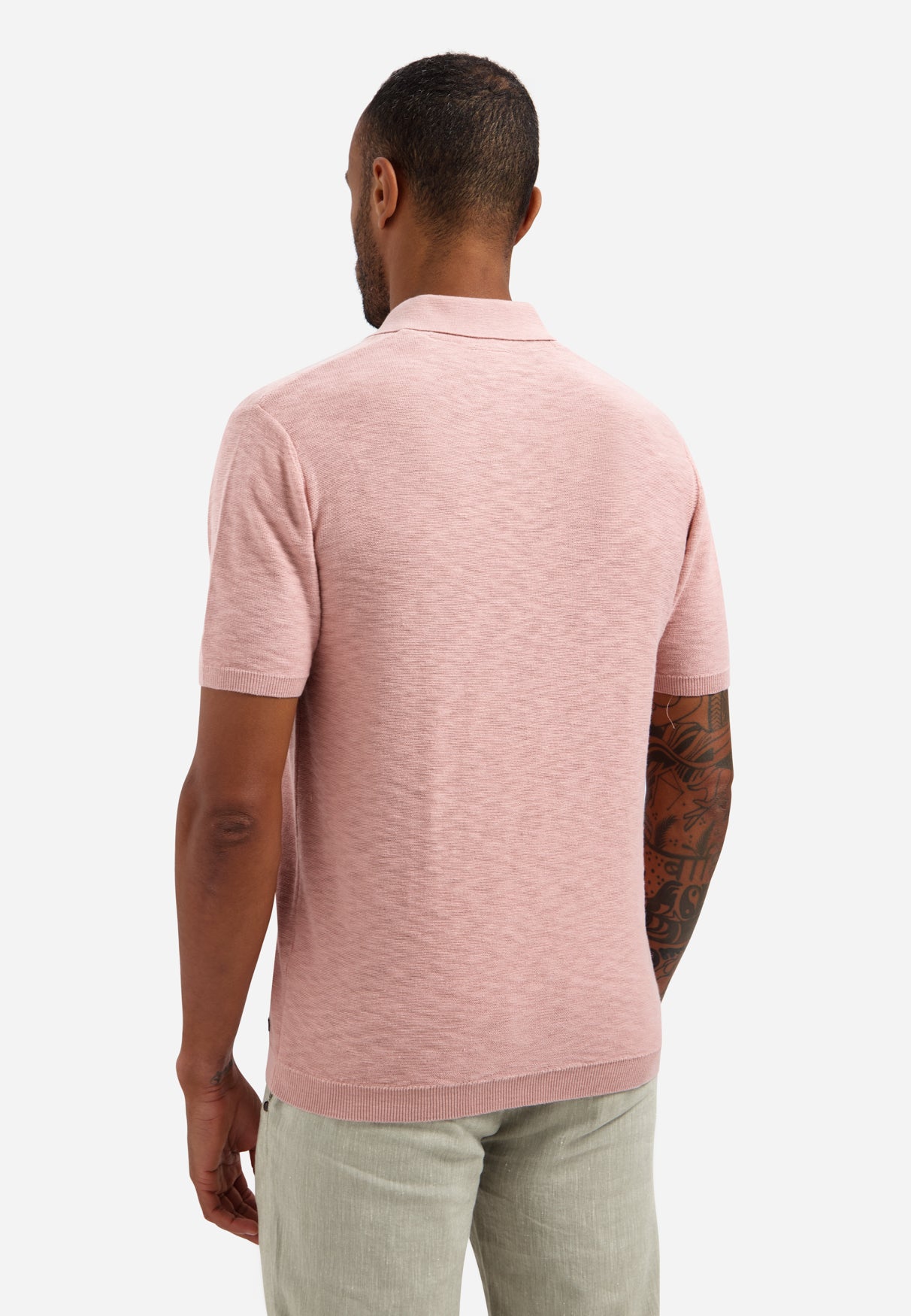 Gebreide slub polo met knopen | Light Mauve