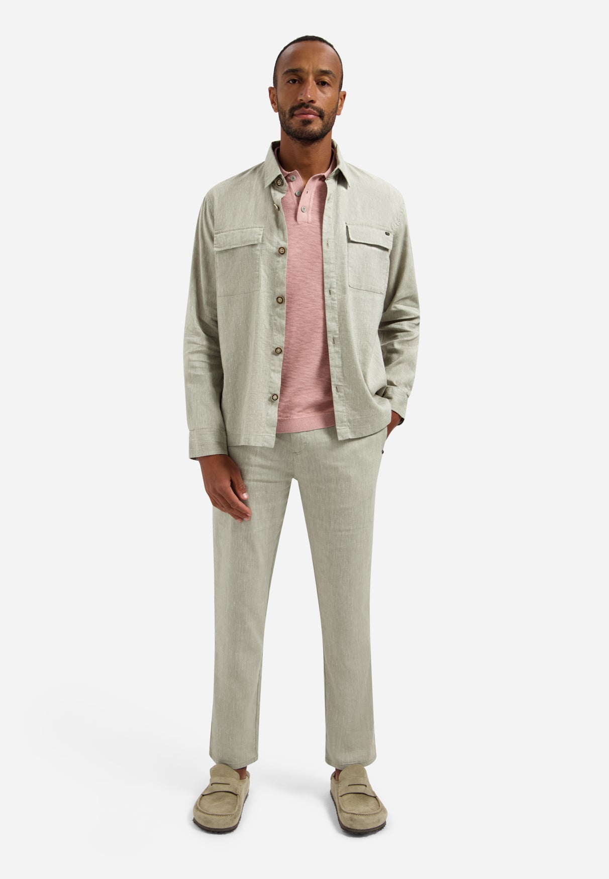 Gebreide slub polo met knopen | Light Mauve