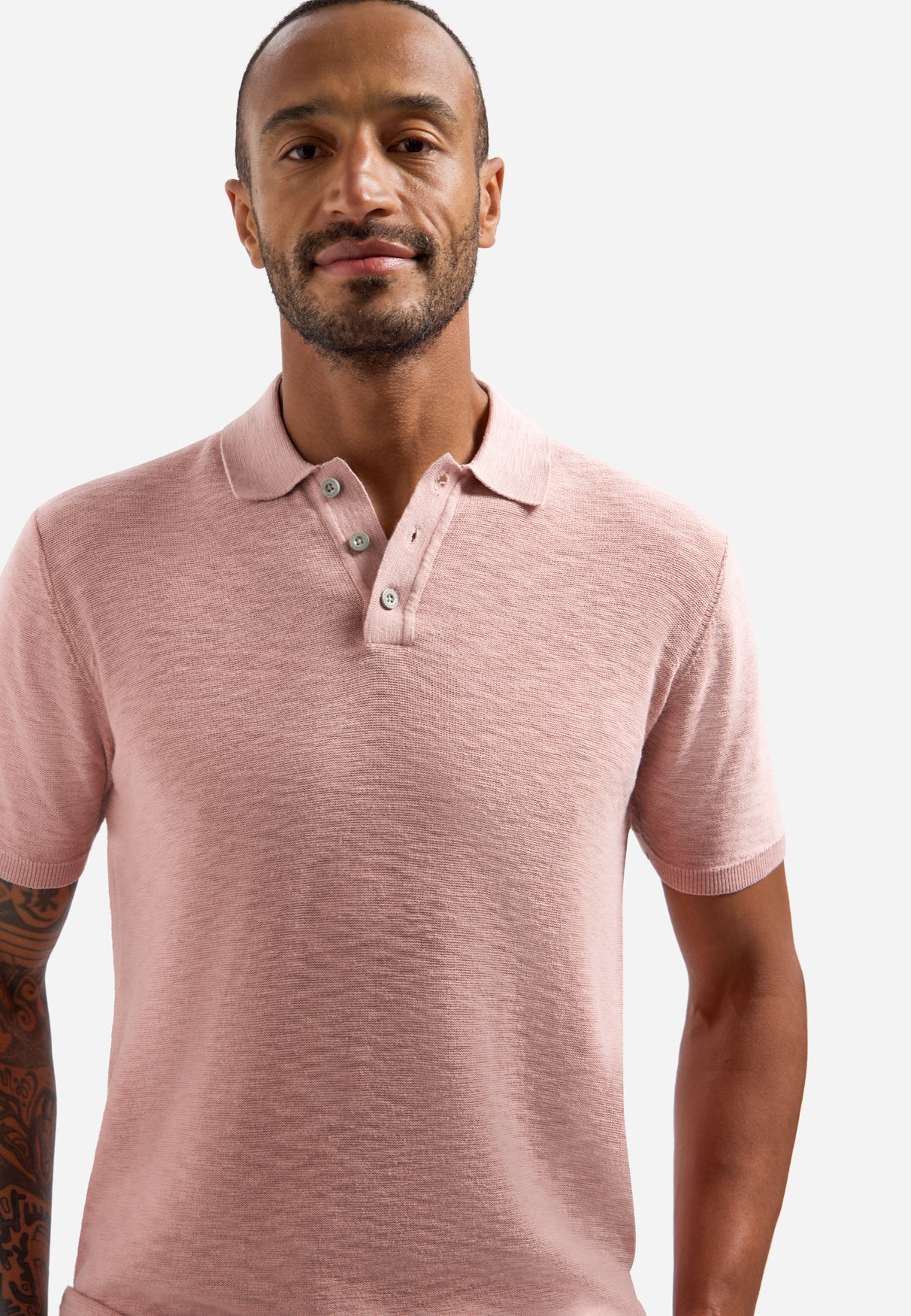 Gebreide slub polo met knopen | Light Mauve