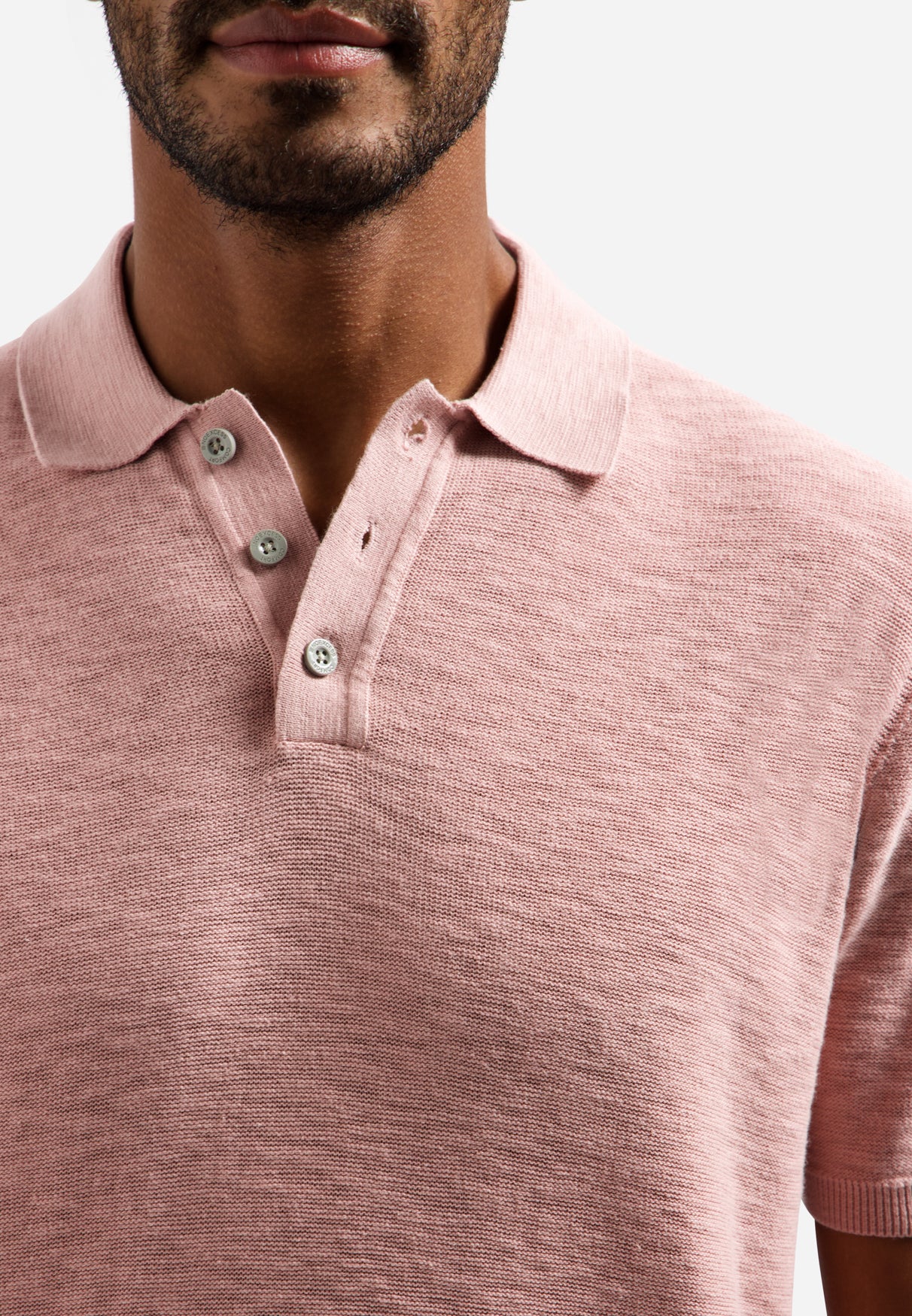 Gebreide slub polo met knopen | Light Mauve