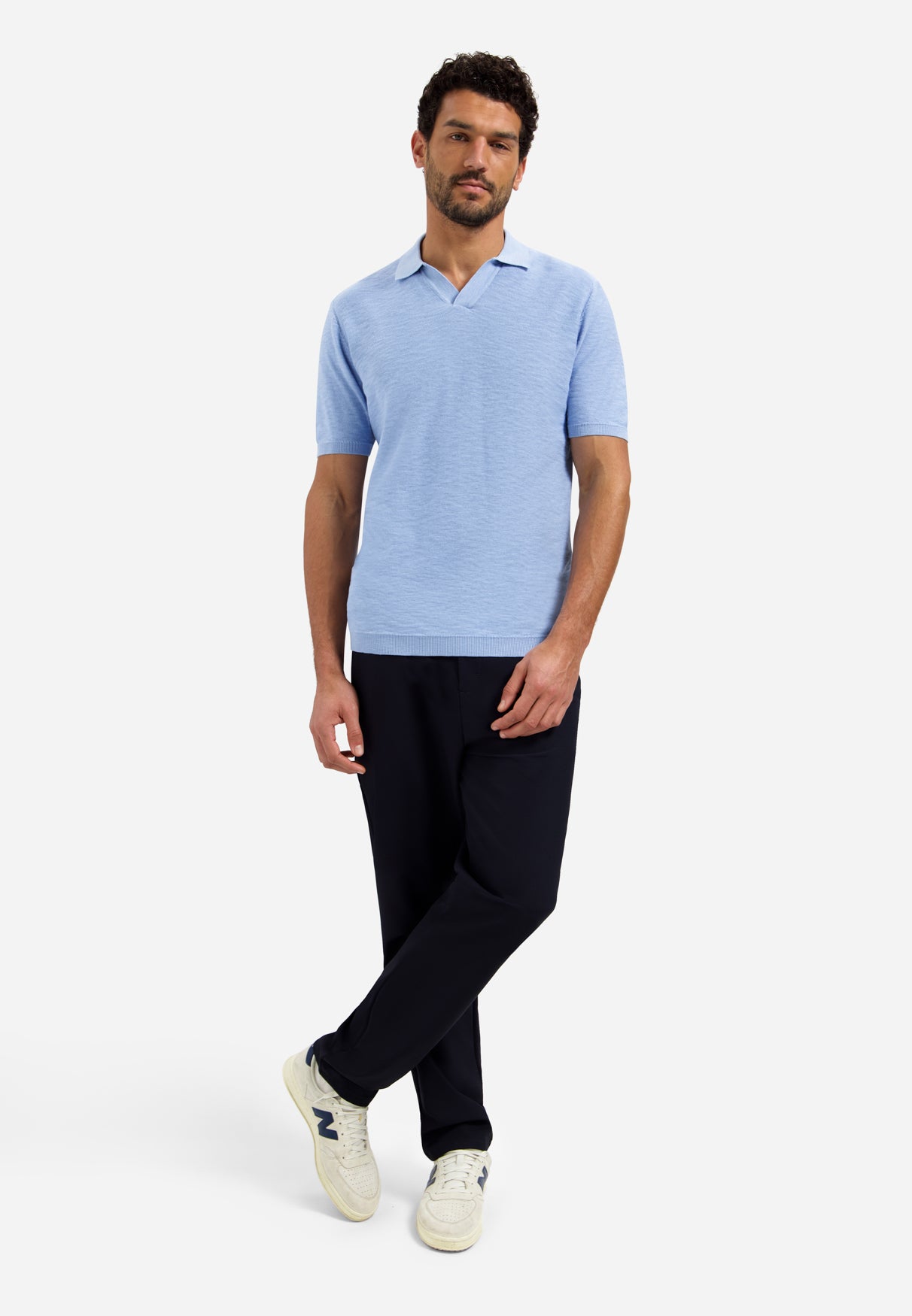 Gebreide V-hals polo | Blue