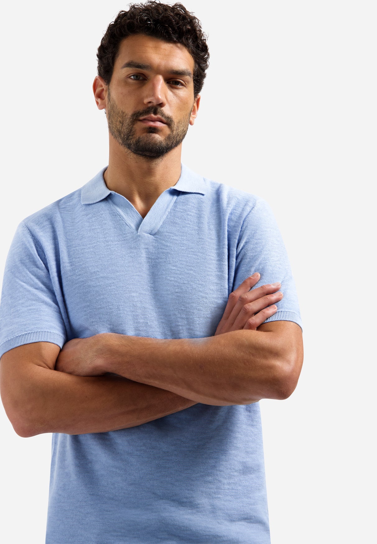 Gebreide V-hals polo | Blue