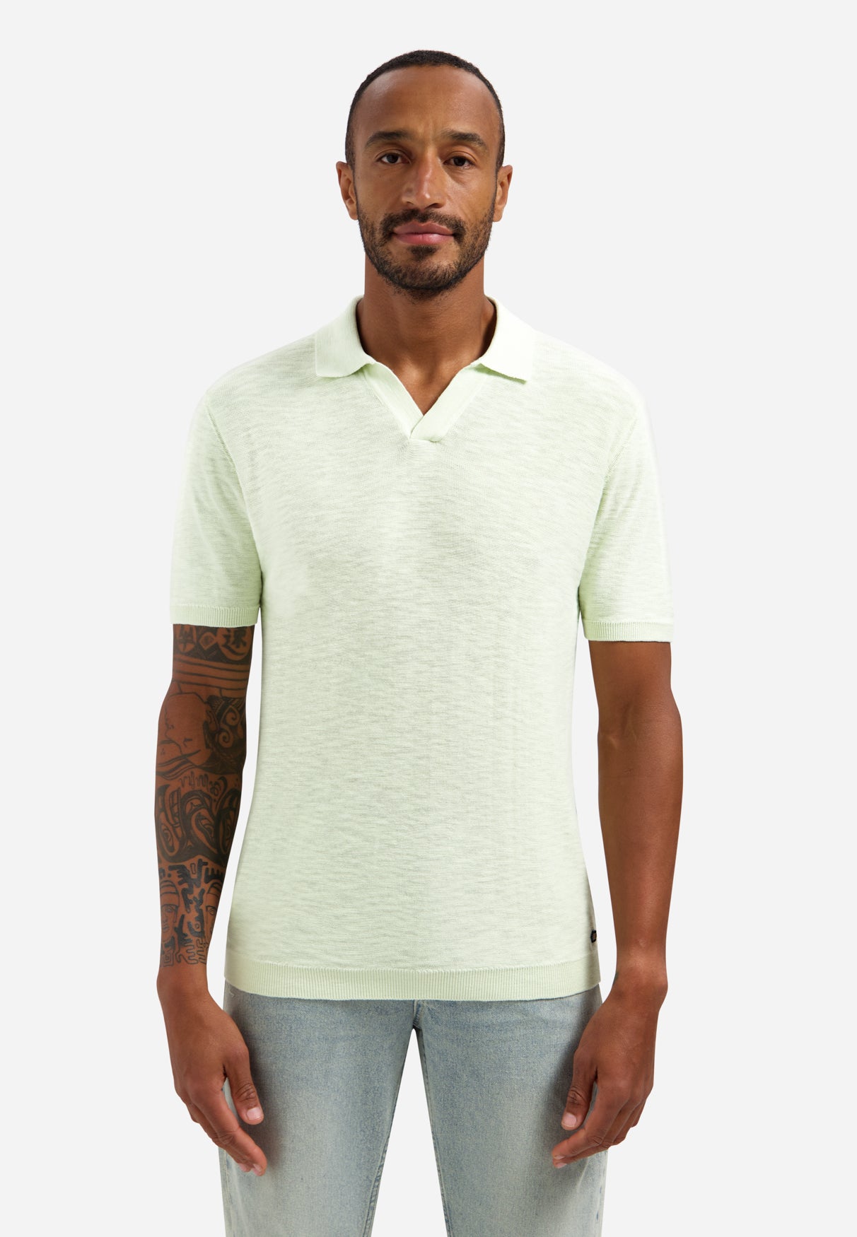 Gebreide V-hals polo | Seagreen