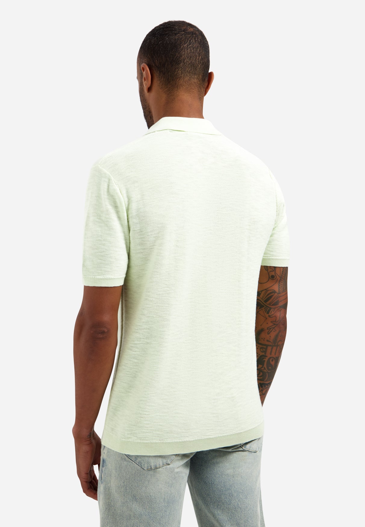 Gebreide V-hals polo | Seagreen