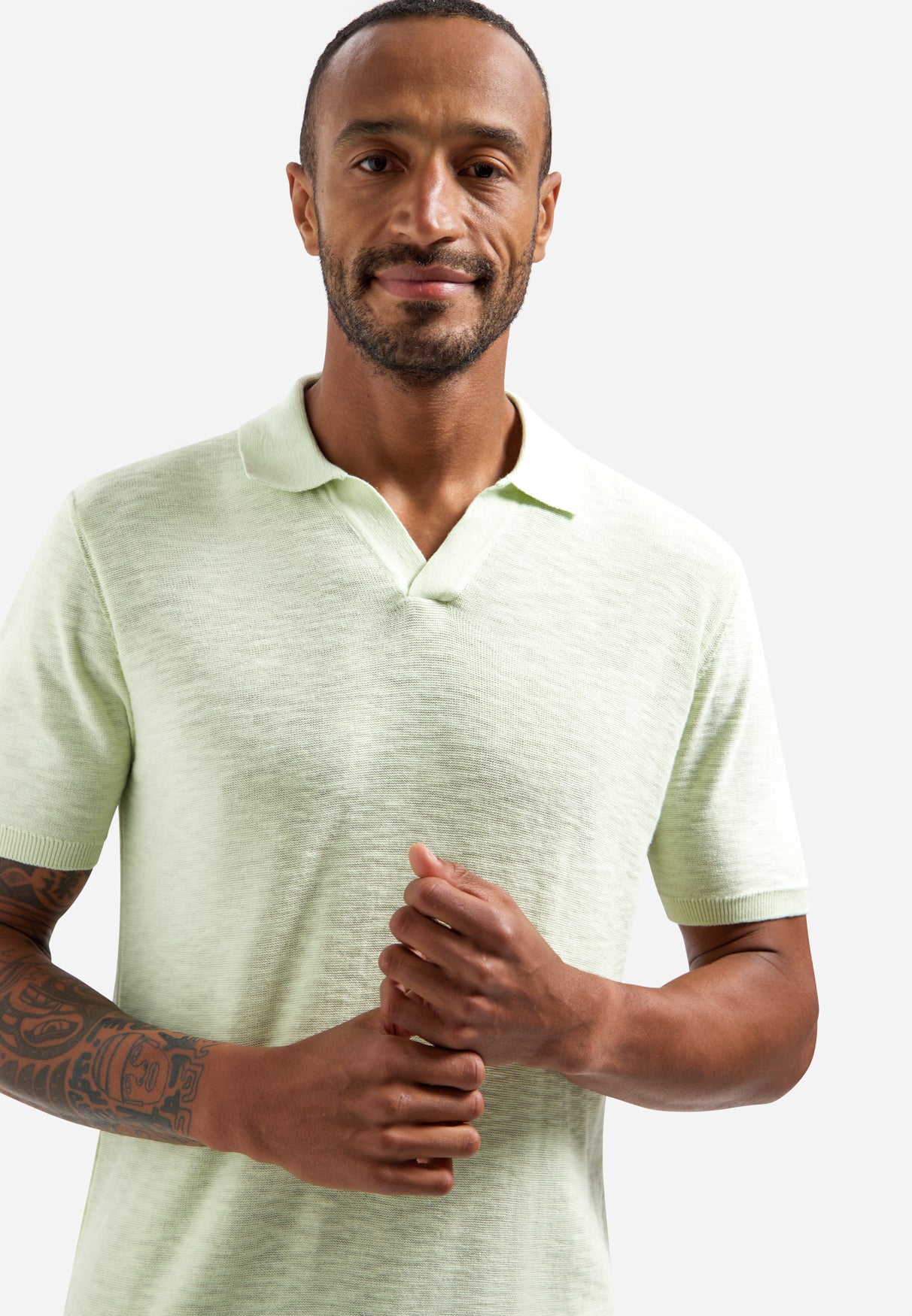 Gebreide V-hals polo | Seagreen