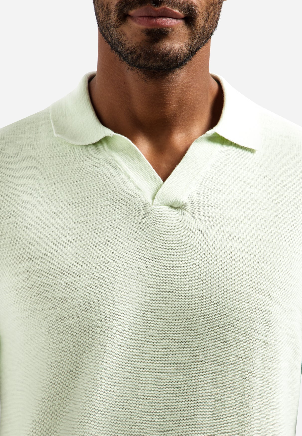 Gebreide V-hals polo | Seagreen
