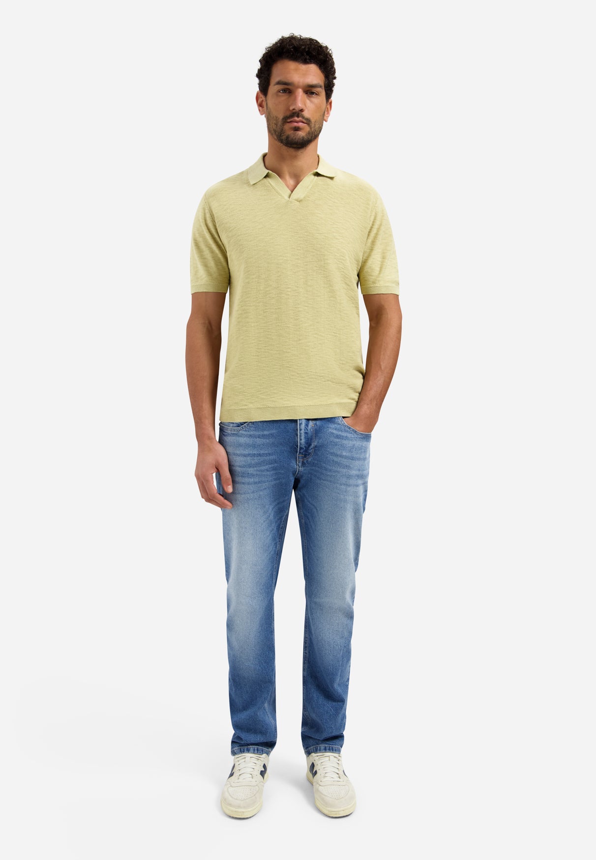 Gebreide V-hals polo | Yellow