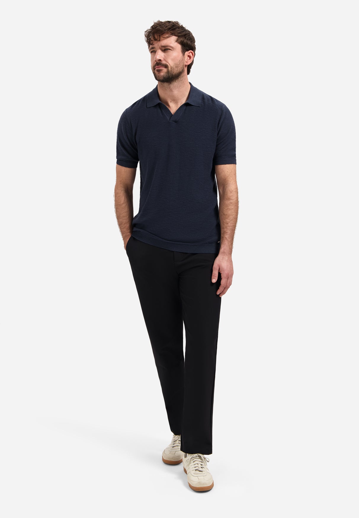Gebreide V-hals polo | Night