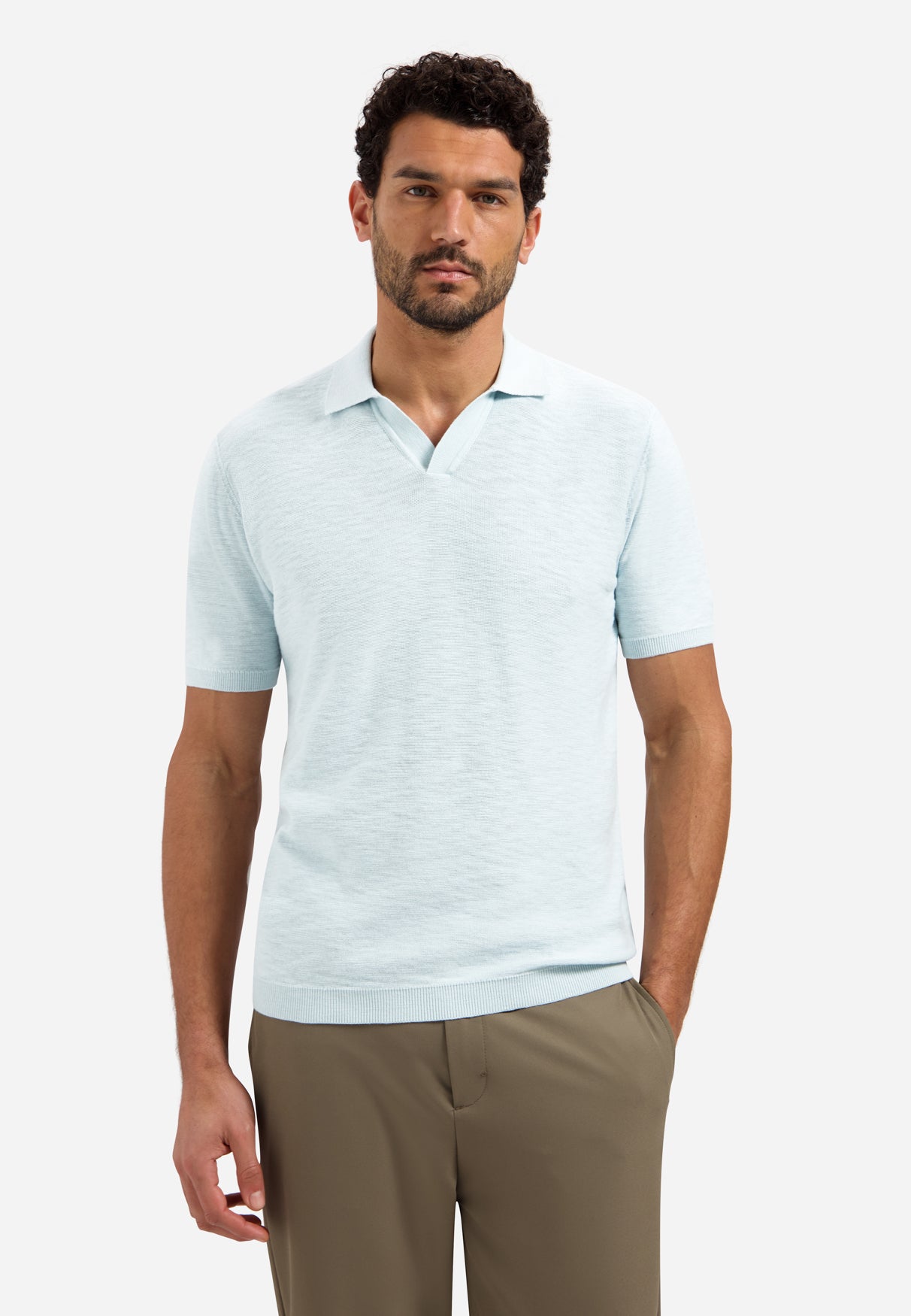 Gebreide V-hals polo | Sky