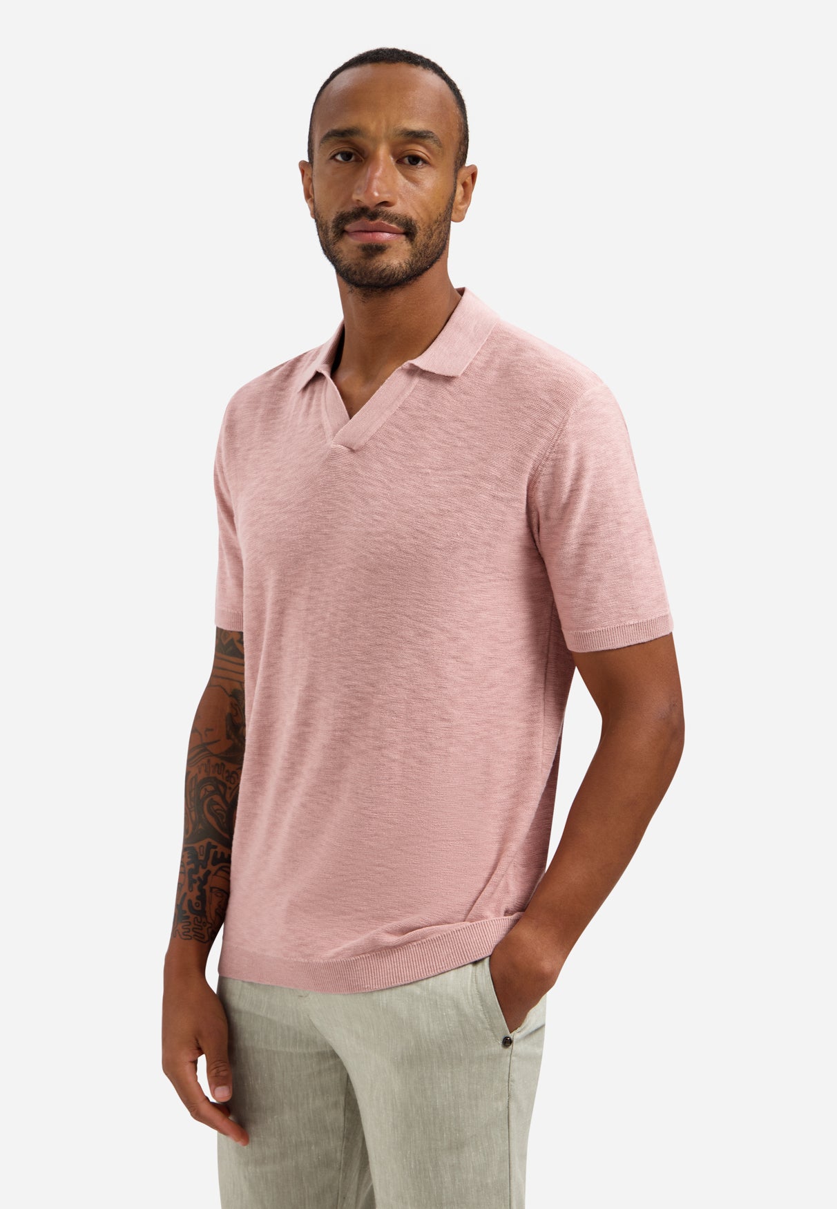 Gebreide V-hals polo | Light Mauve