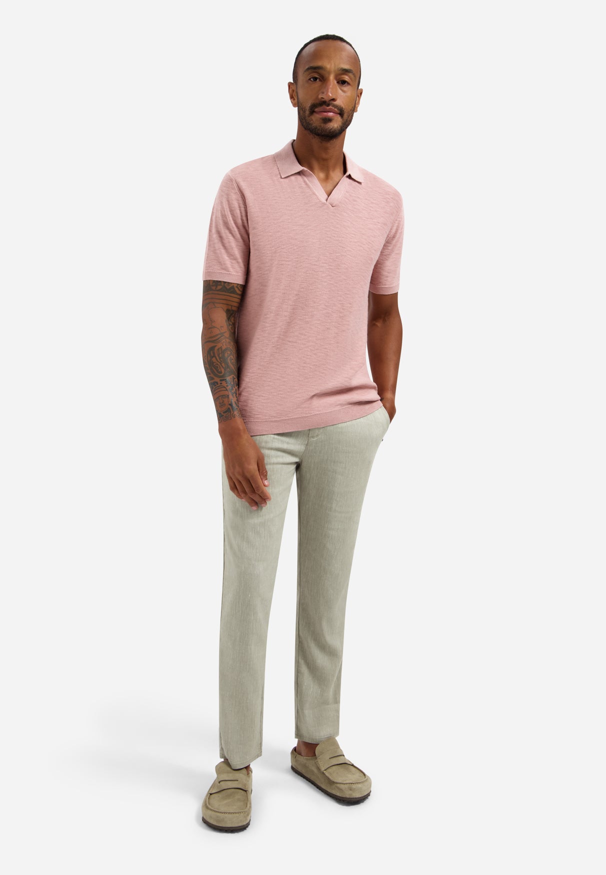 Gebreide V-hals polo | Light Mauve