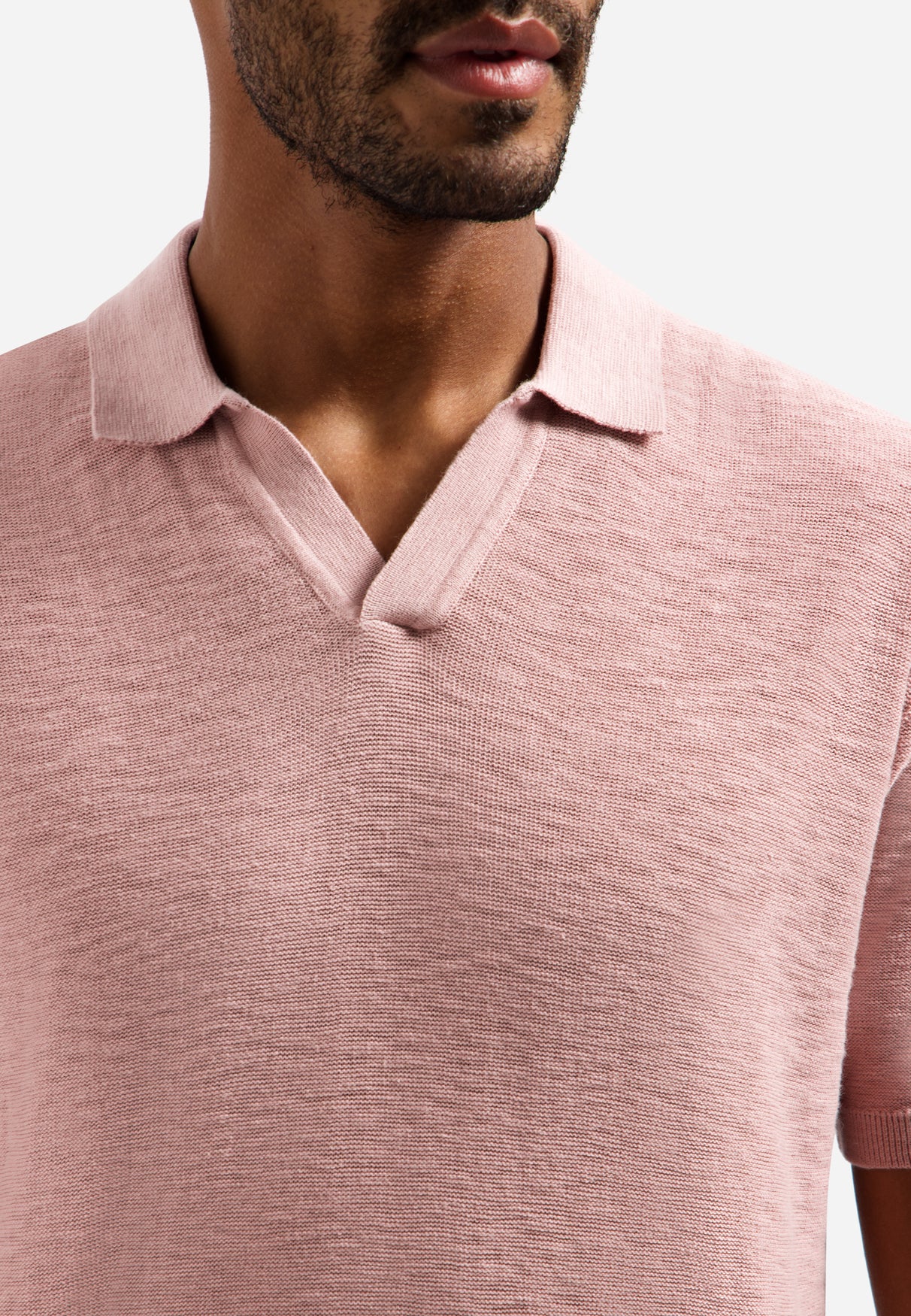 Gebreide V-hals polo | Light Mauve