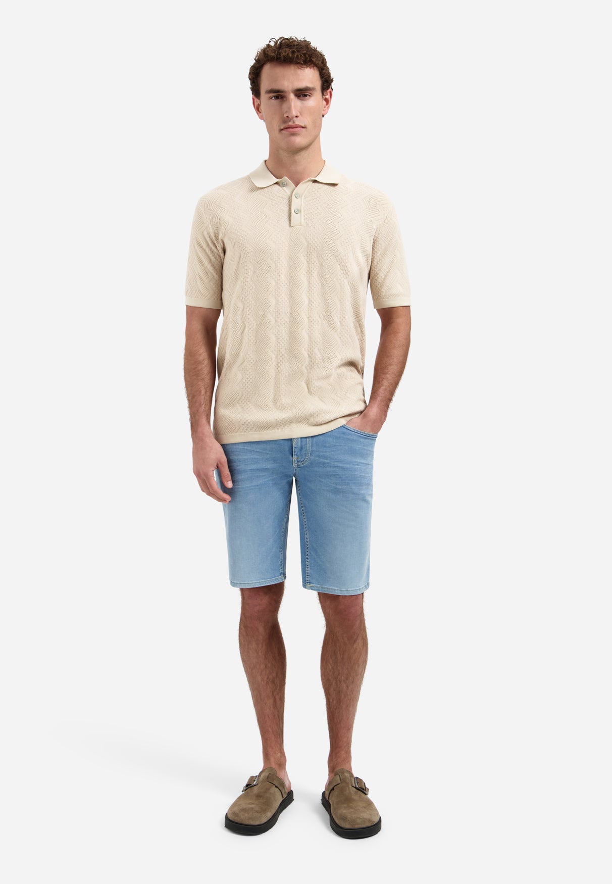 Gebreide polo met reliëf | Desert