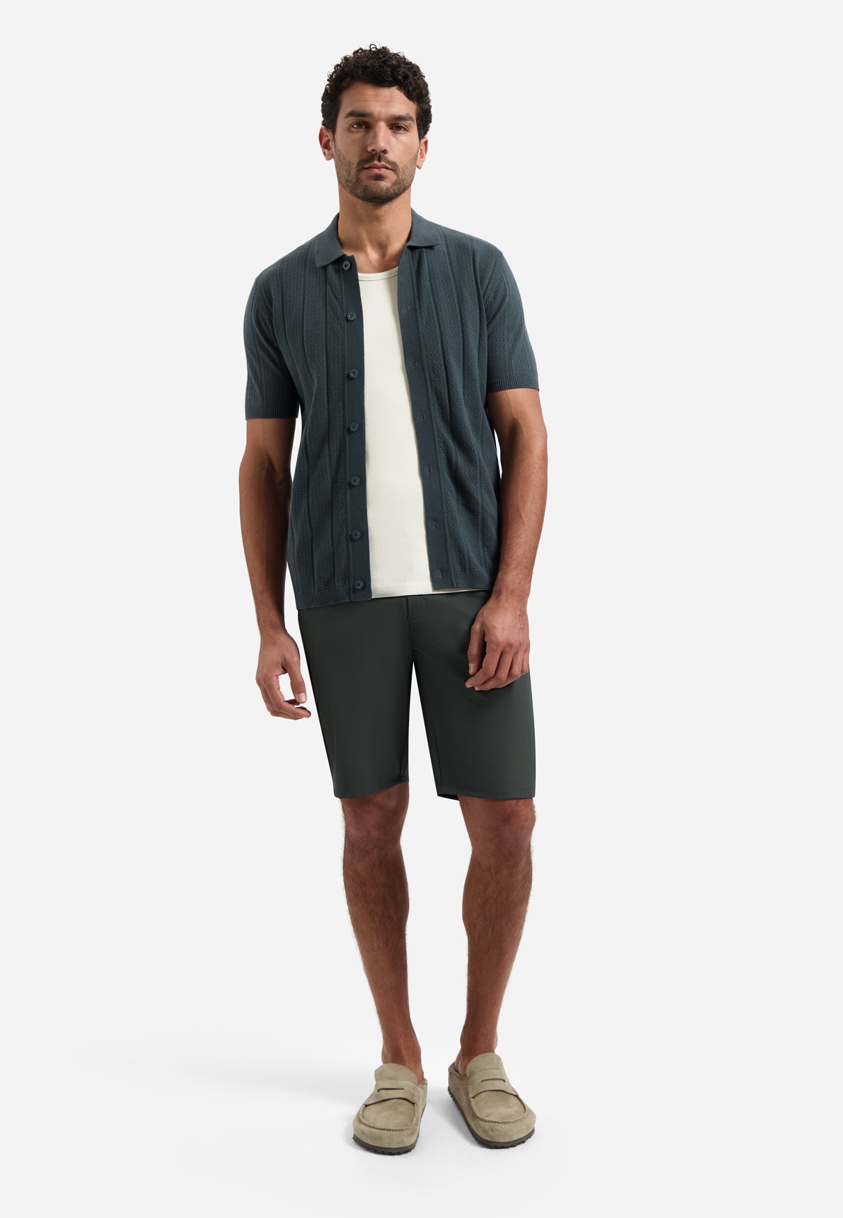 Gebreide polo met knoopsluiting | Dark Steel