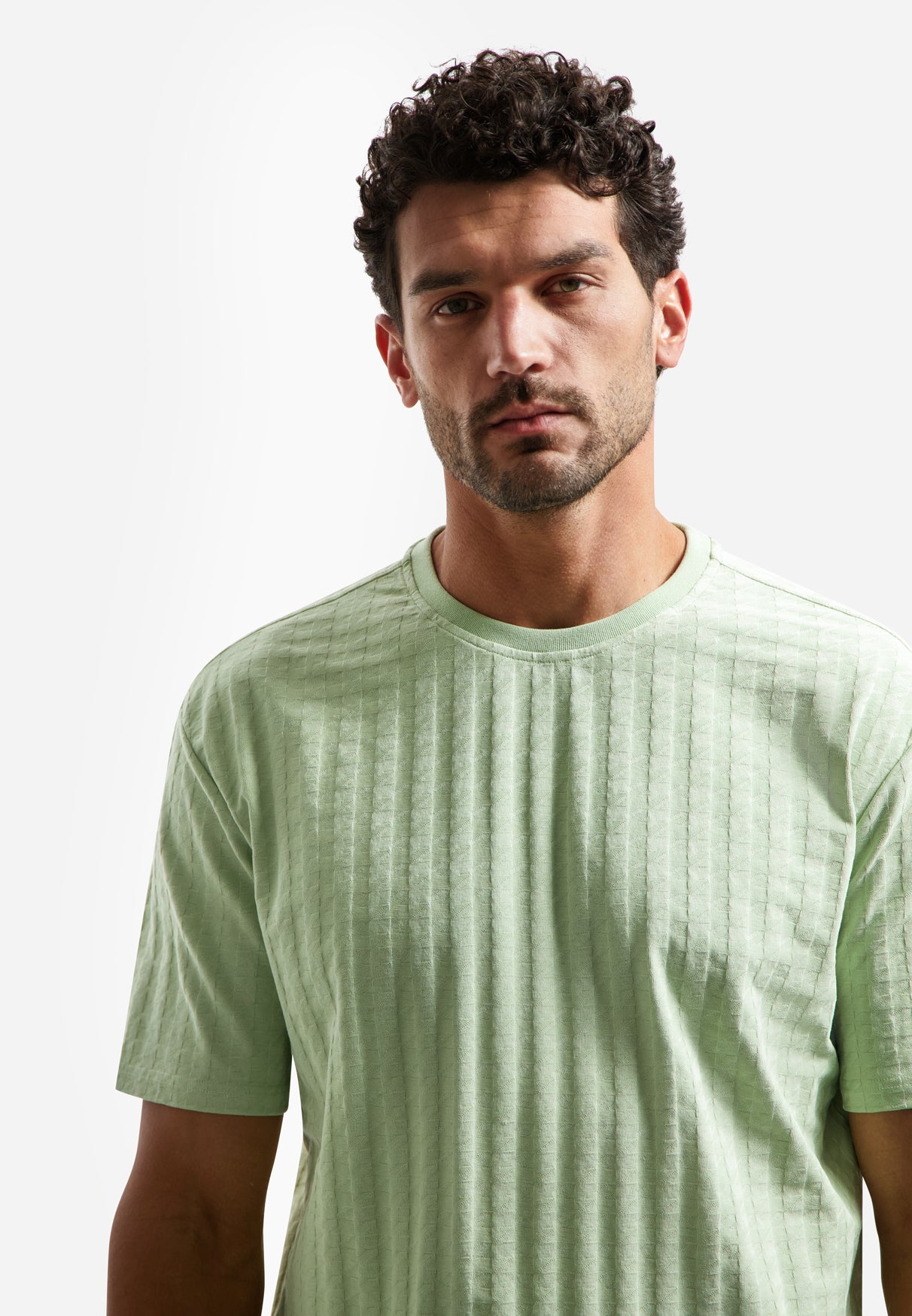 Effen T-shirt met reliëfstructuur | Green