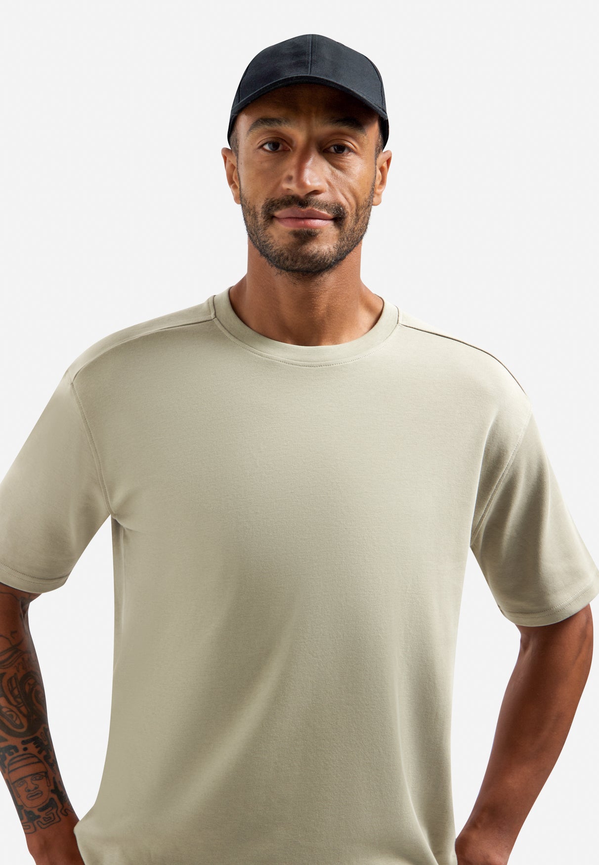 Interlock T-shirt met ronde hals | Taupe