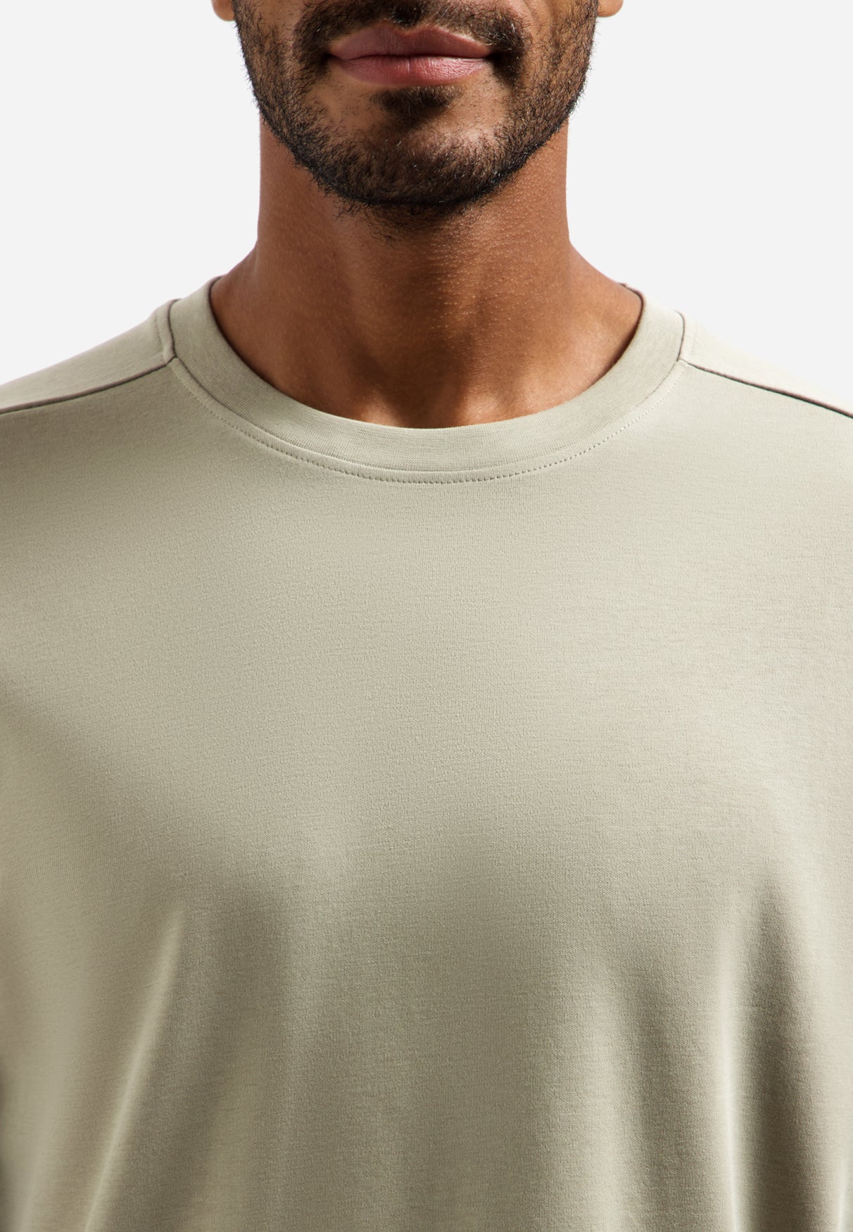 Interlock T-shirt met ronde hals | Taupe