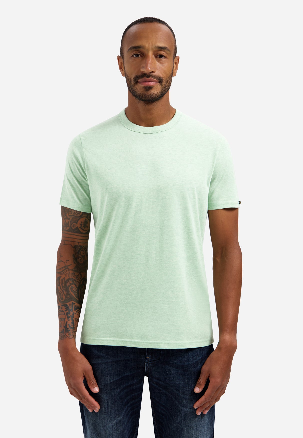 Melange T-shirt met ronde hals | Green