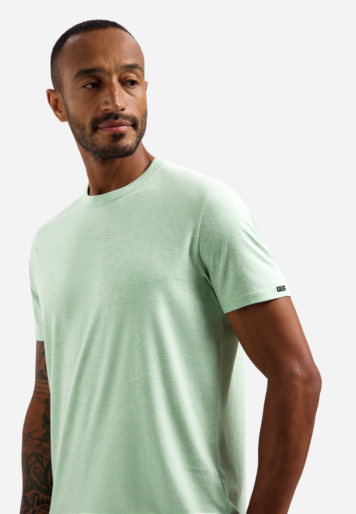 Melange T-shirt met ronde hals | Groen
