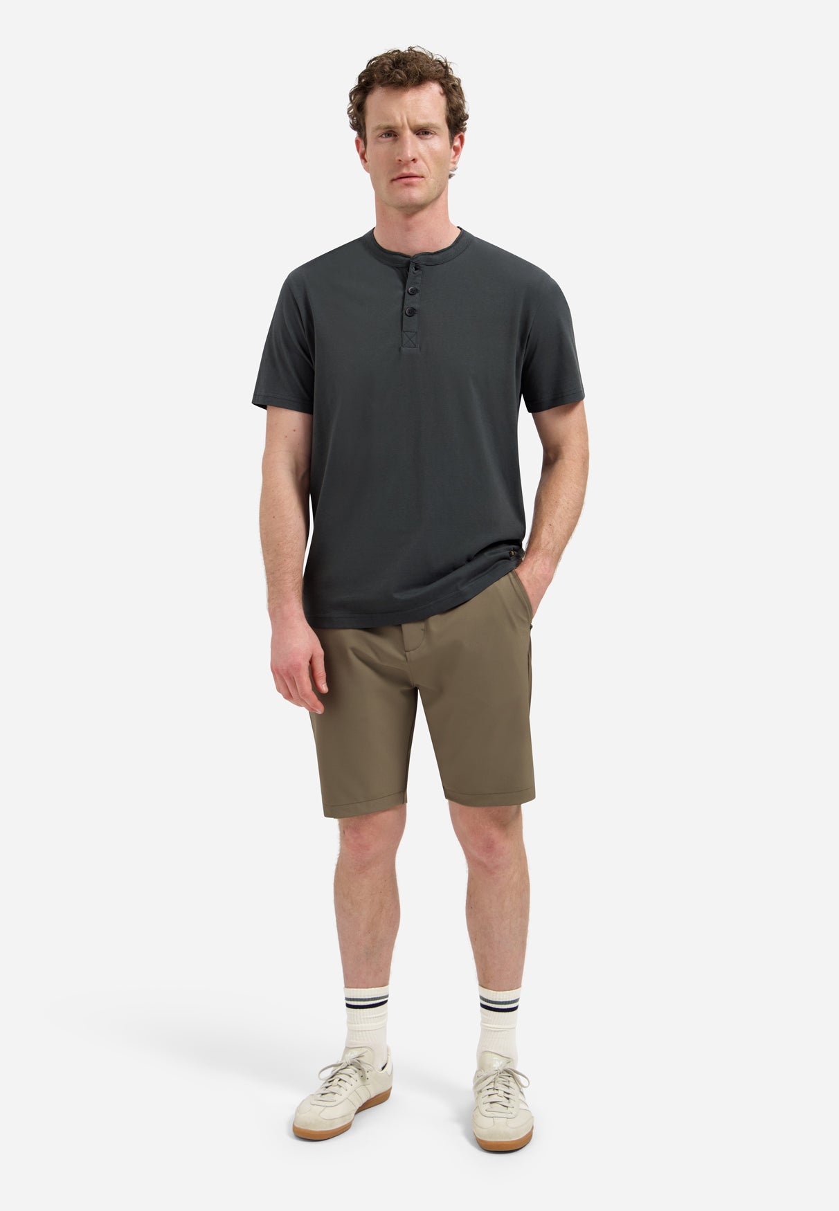 Melange T-shirt met knoopsluiting | Dark Steel