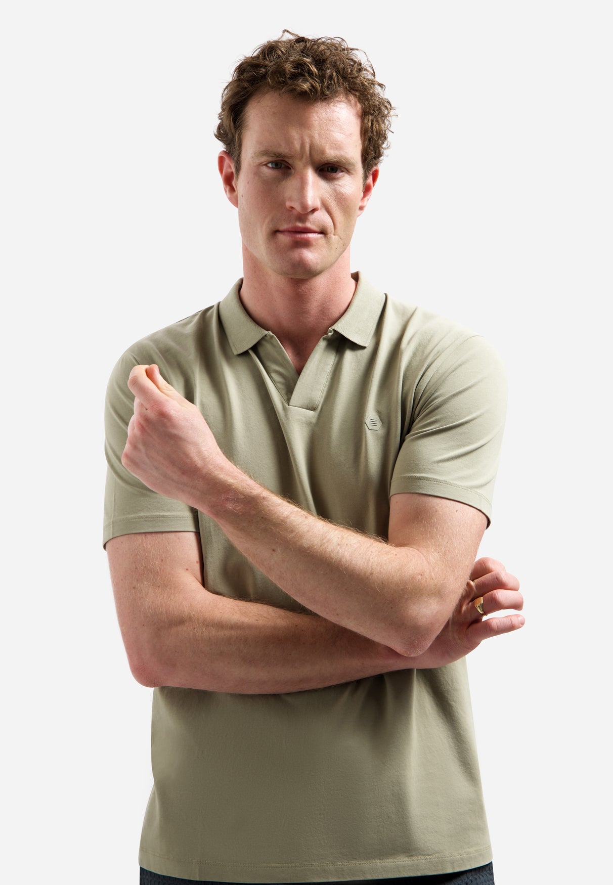 Poloshirt met V-hals | Taupe