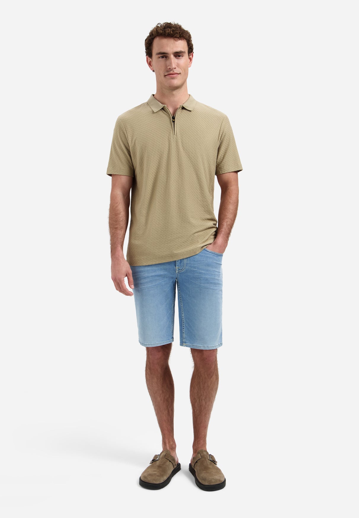 Jacquard polo met rits | Taupe