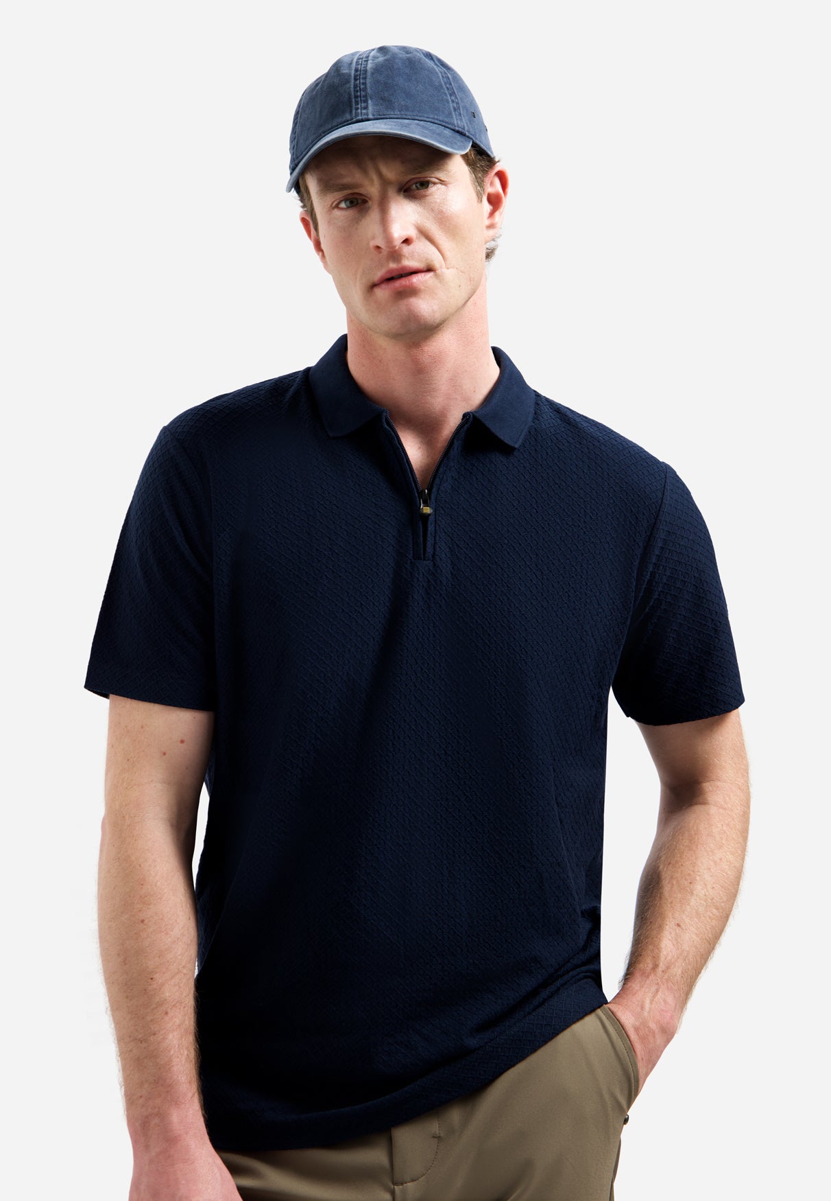 Jacquard polo met rits | Night