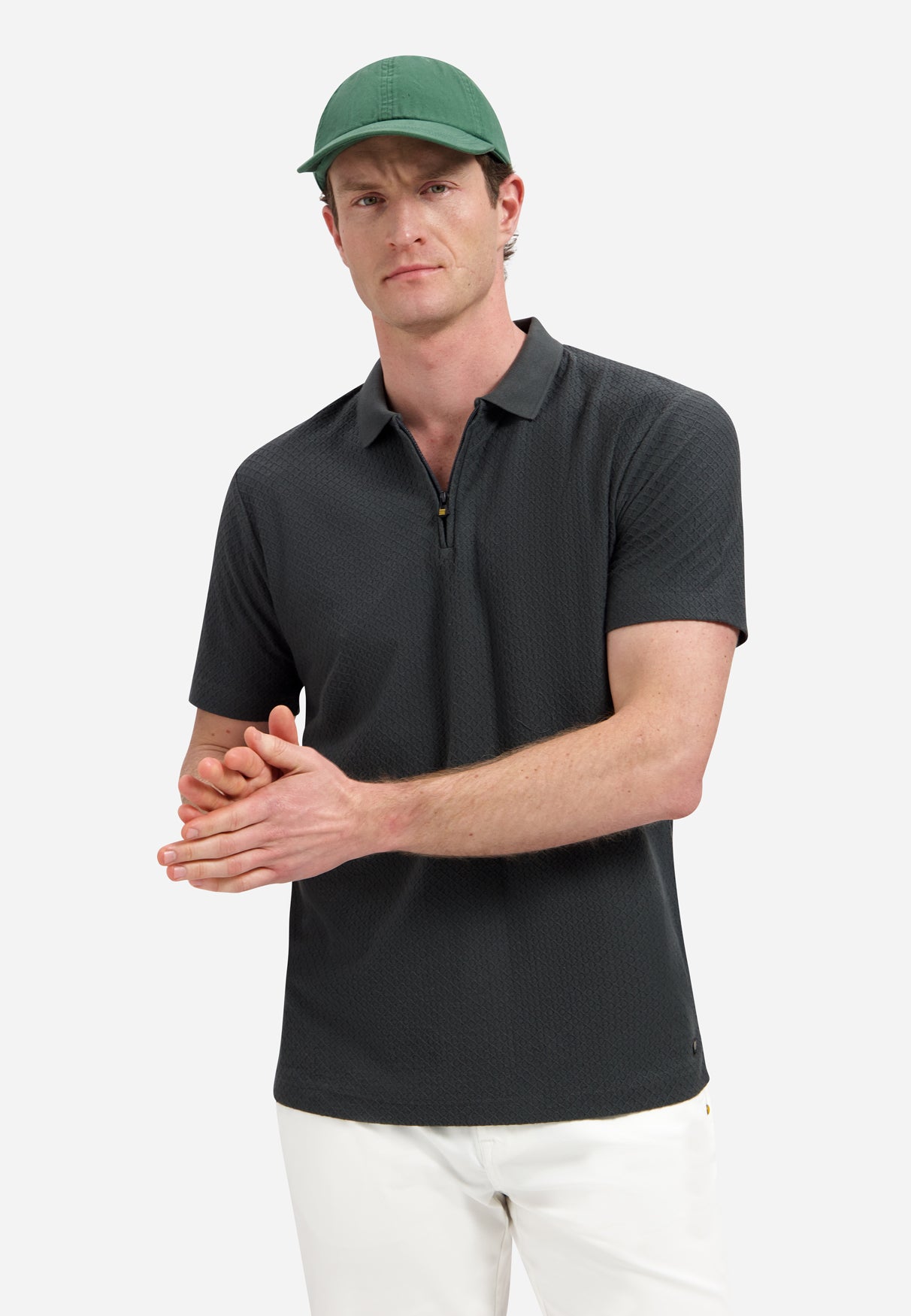 Jacquard polo met rits | Dark Steel