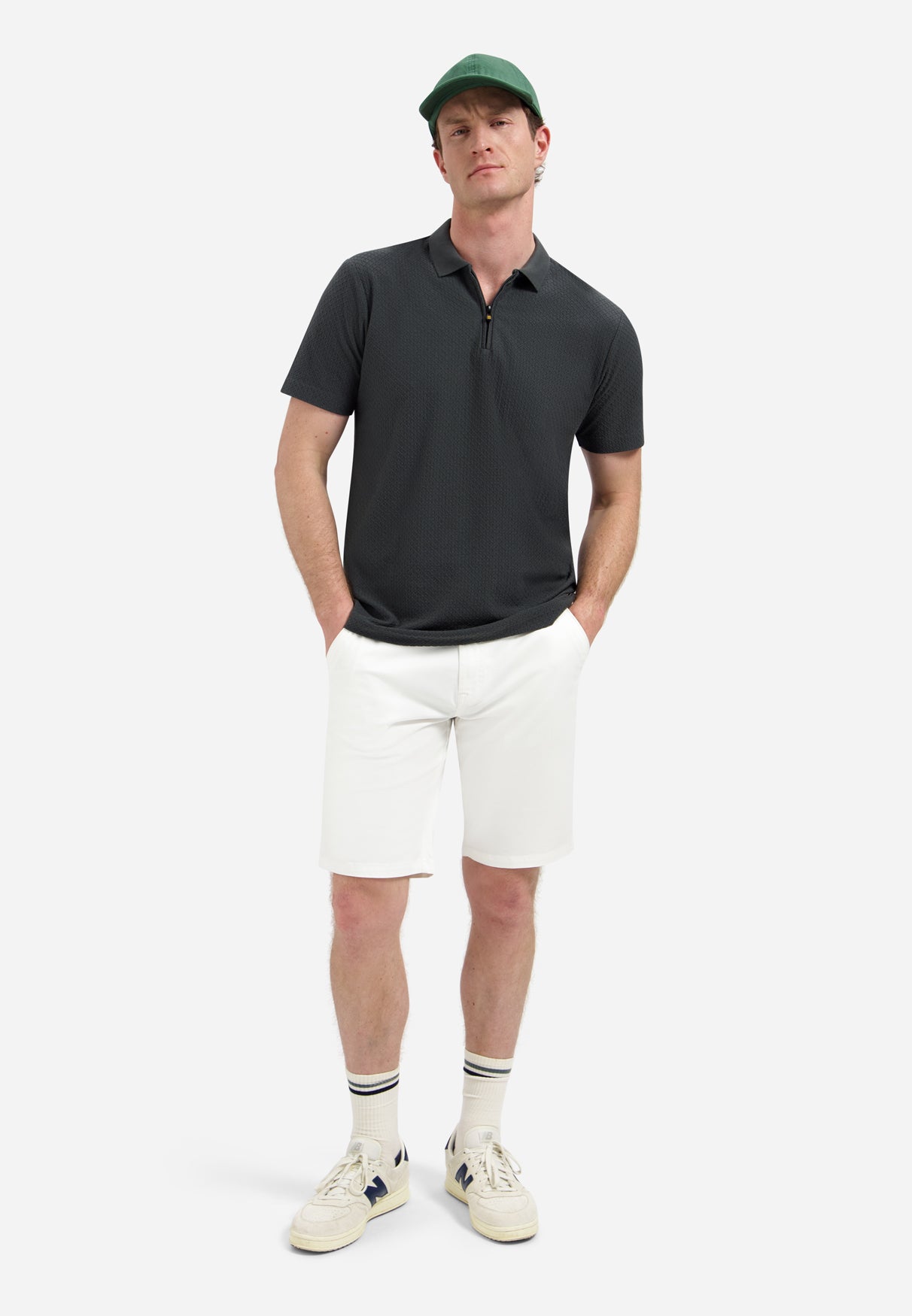 Jacquard polo met rits | Dark Steel