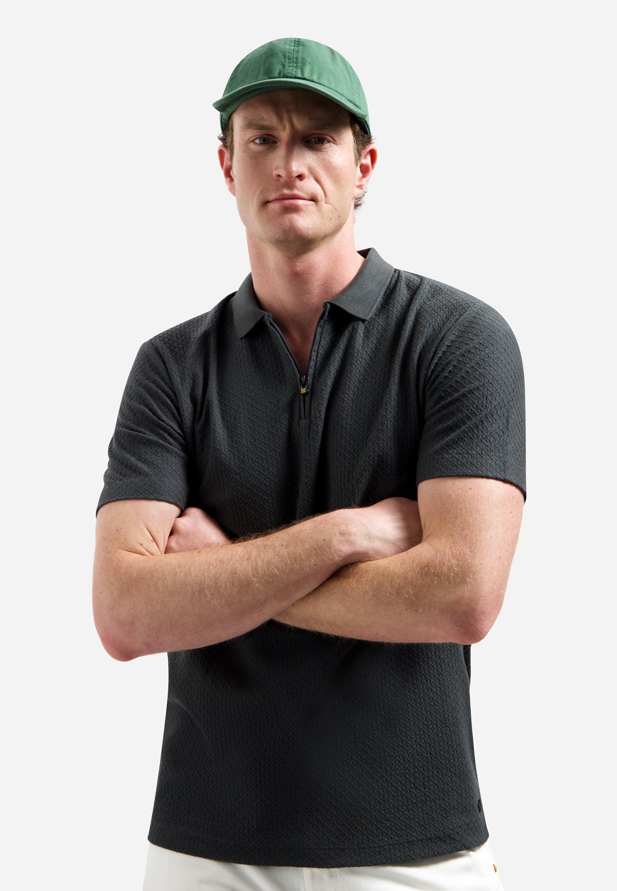 Jacquard polo met rits | Dark Steel