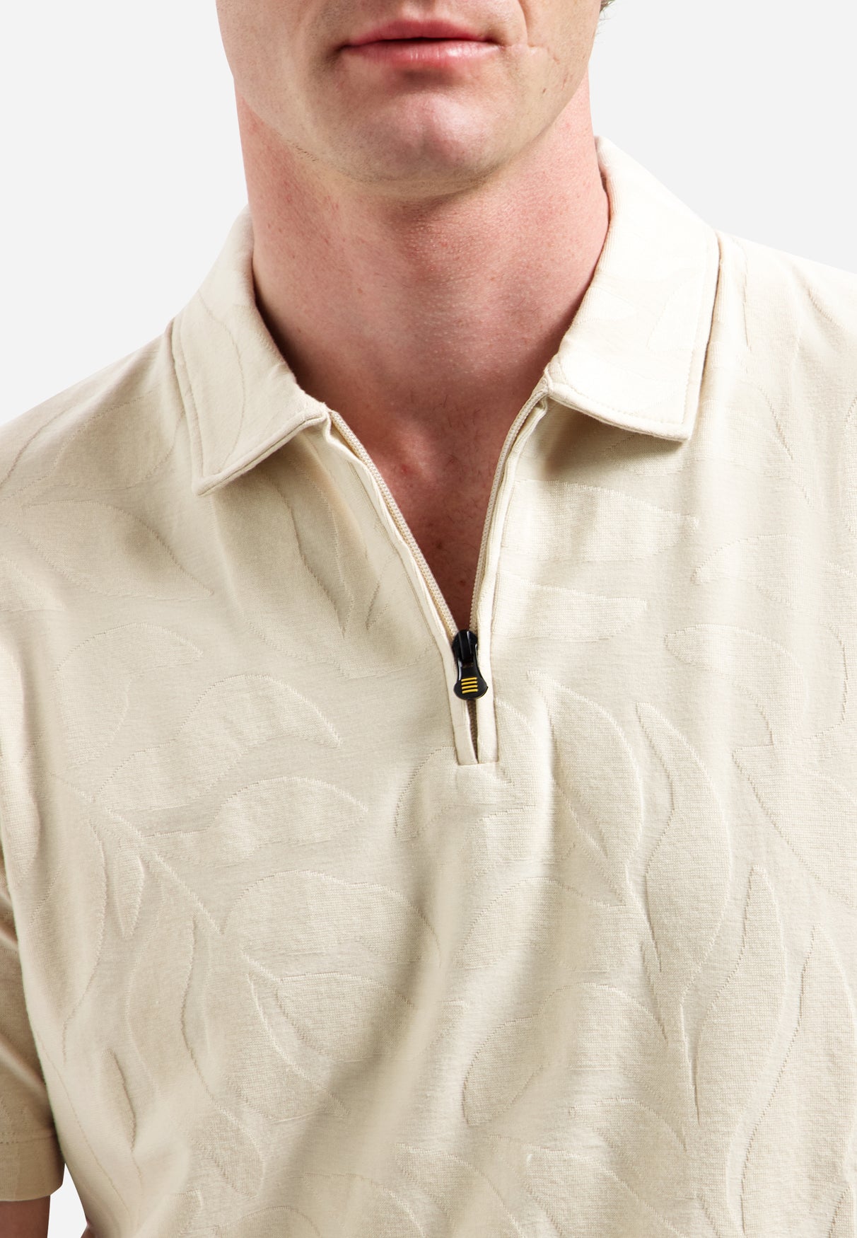 Jacquard polo shirt with half-zip | Desert