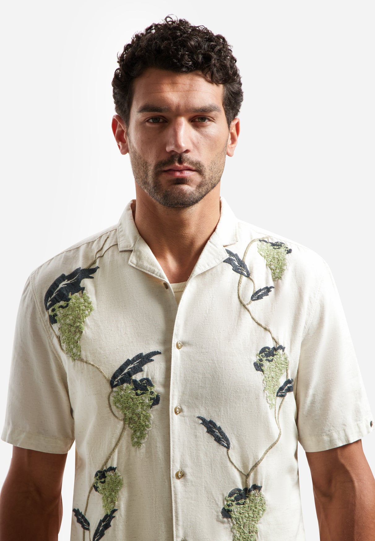 Geborduurd shirt met korte mouwen | Groen