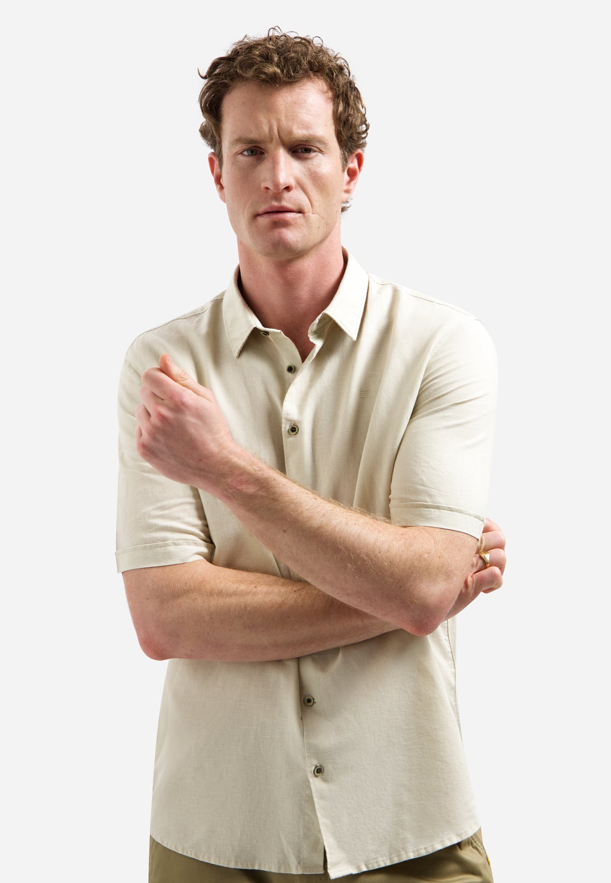 Shirt van linnenmix met korte mouwen | Desert
