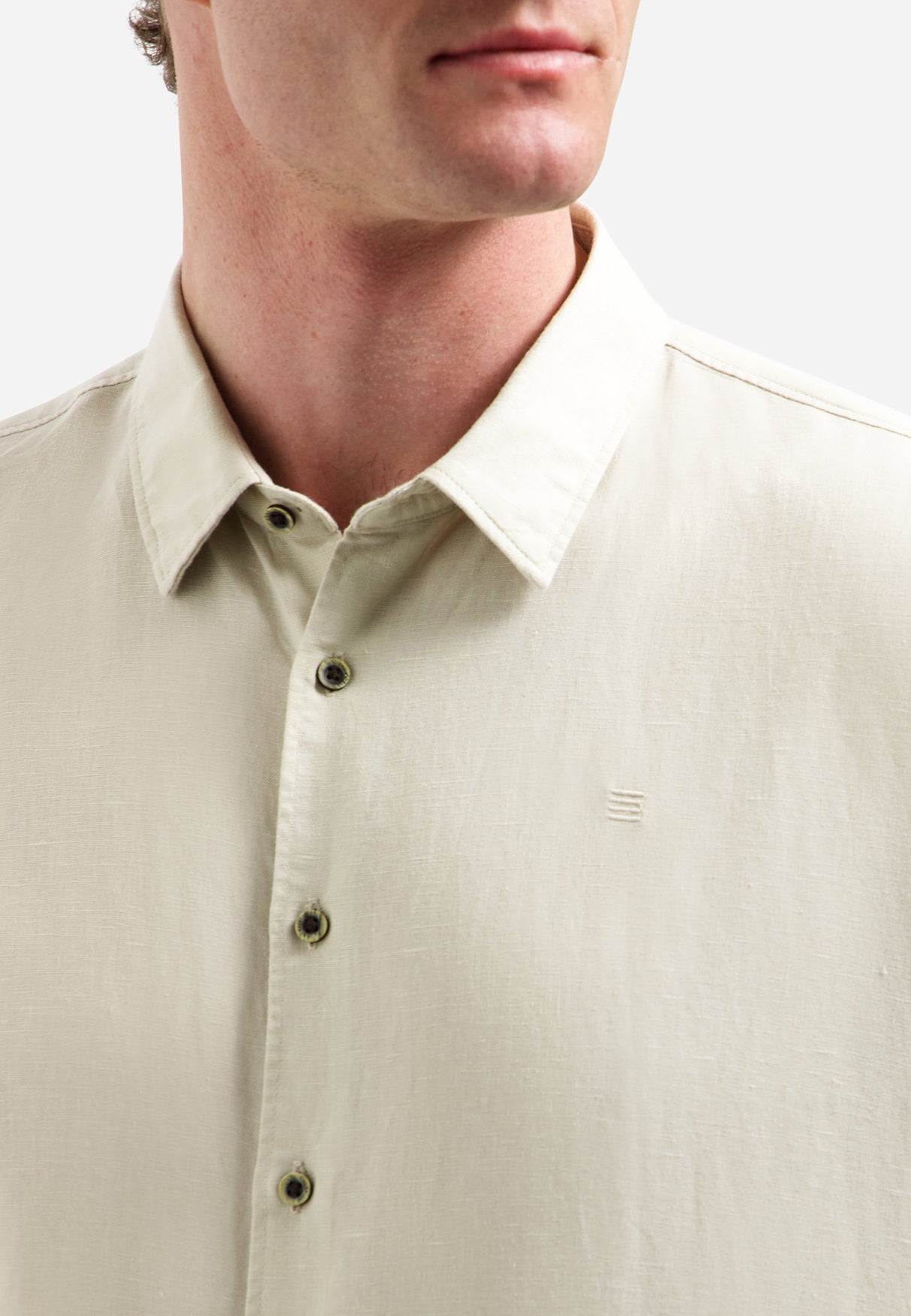 Shirt van linnenmix met korte mouwen | Desert