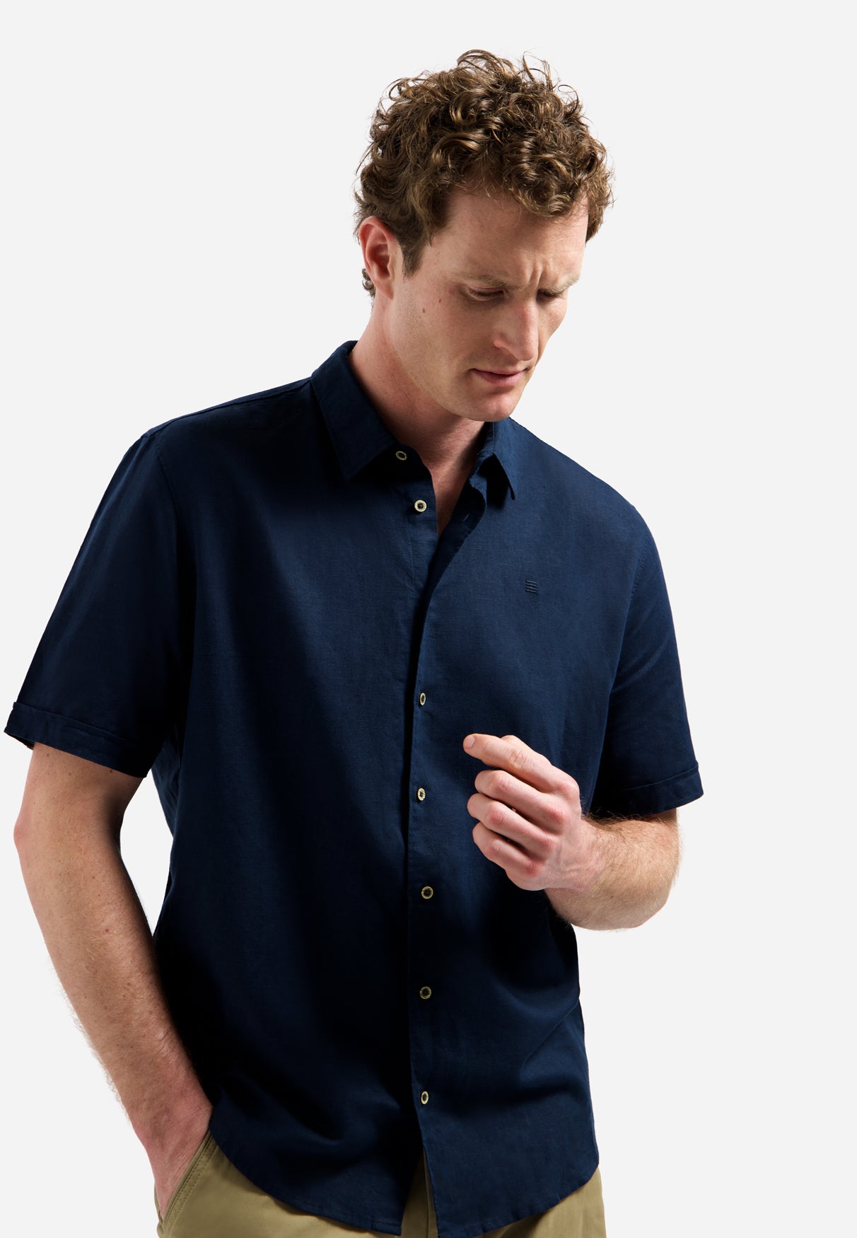 Shirt van linnenmix met korte mouwen | Night