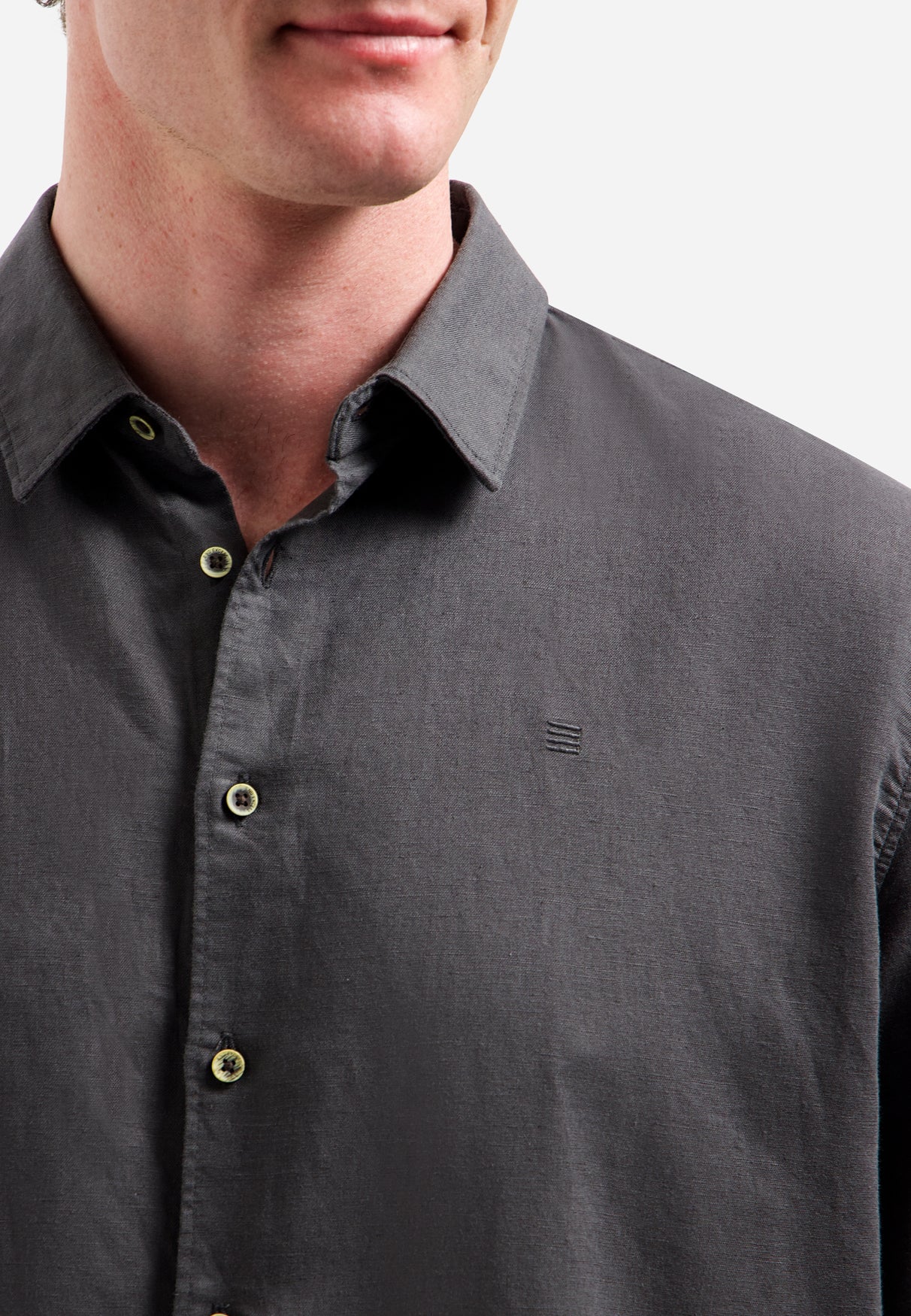 Linnenblend overhemd met korte mouw | Dark Steel