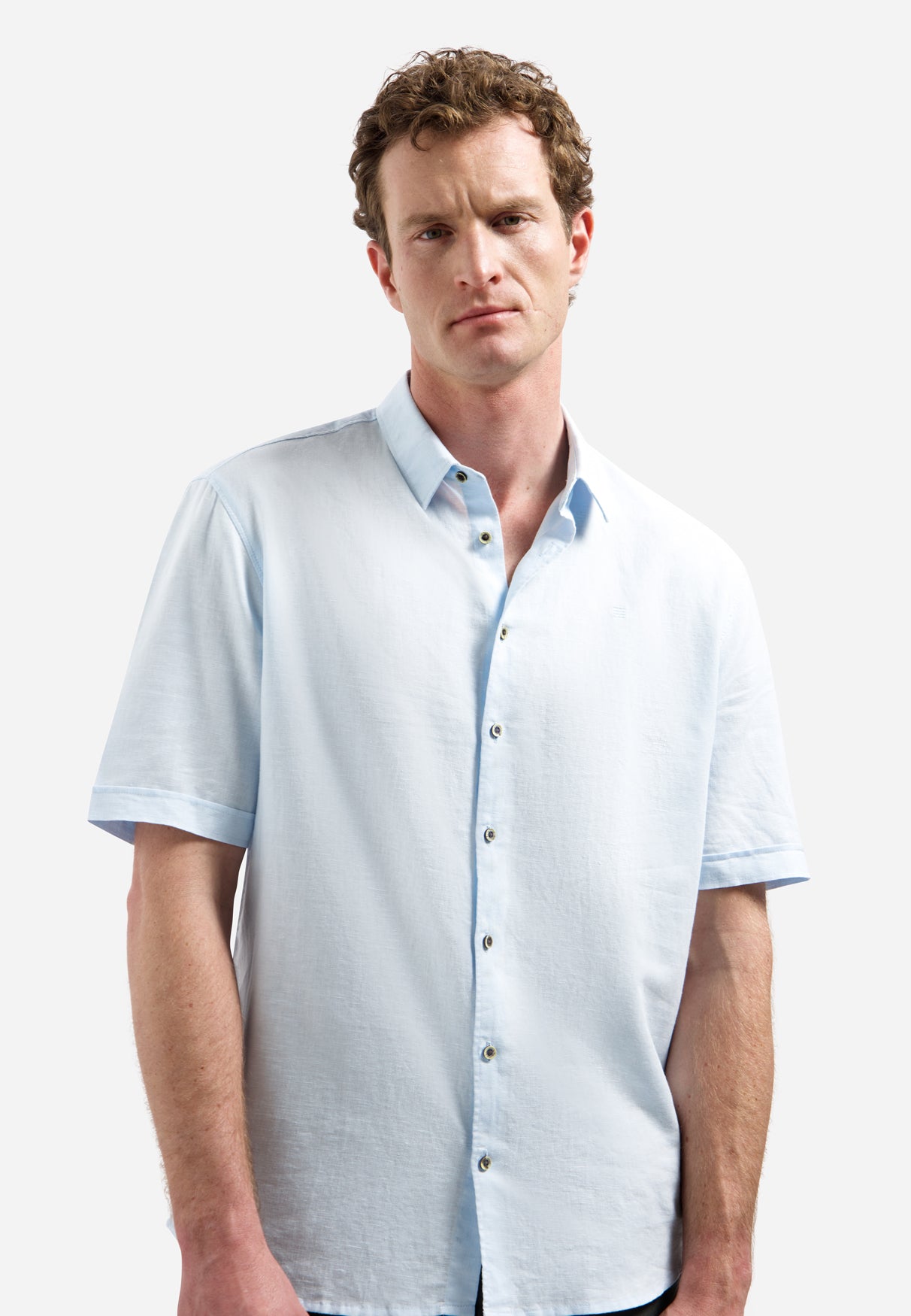Shirt van linnenmix met korte mouwen | Sky
