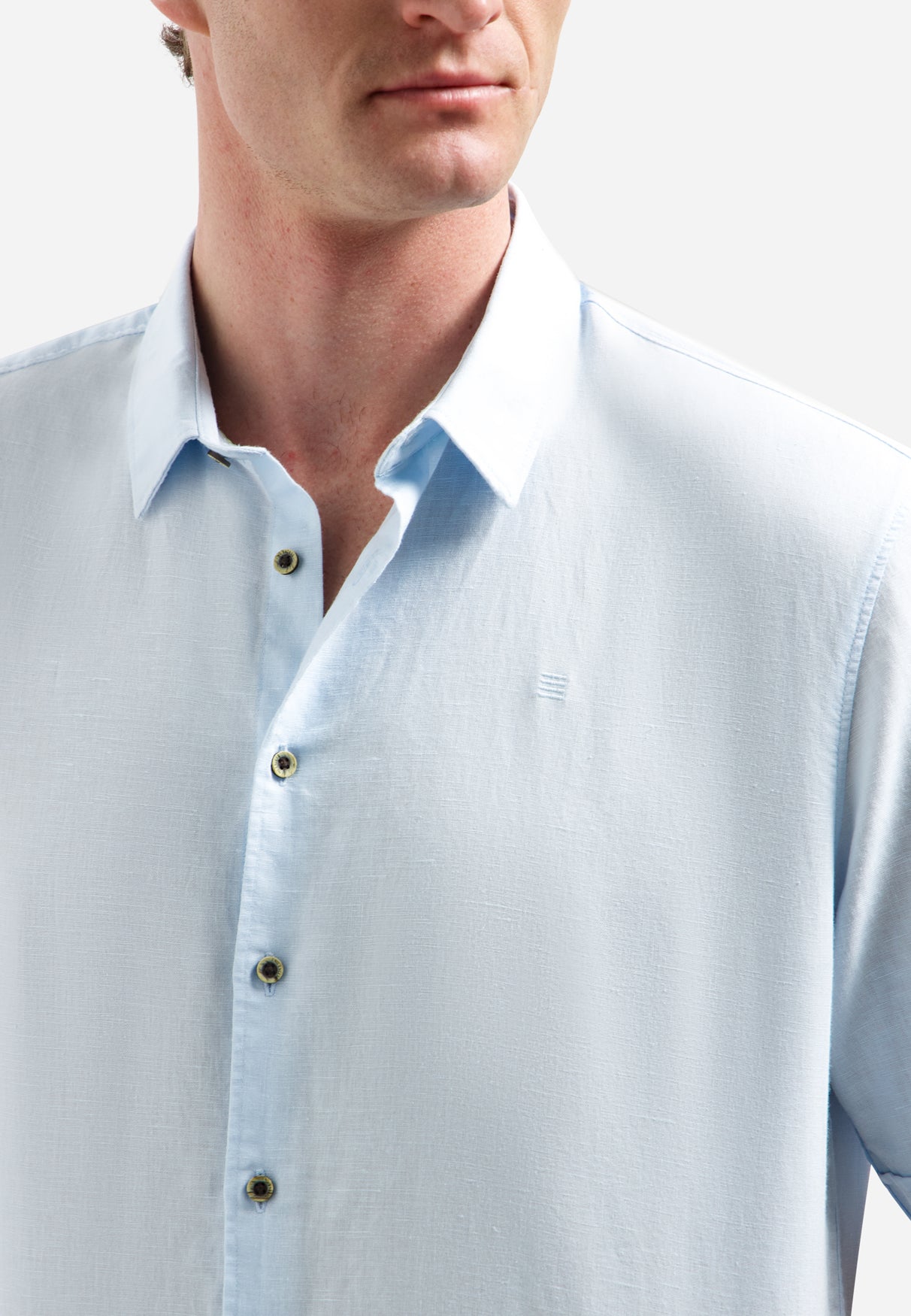 Shirt van linnenmix met korte mouwen | Sky