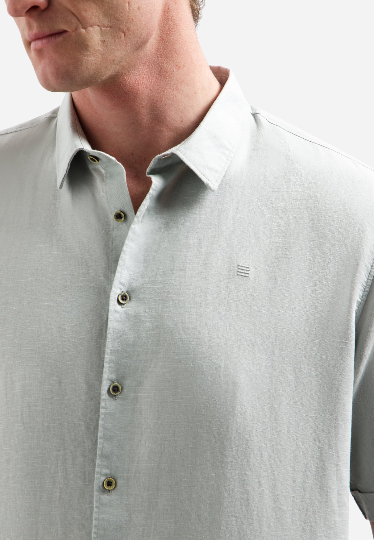 Shirt van linnenmix met korte mouwen | Dusty Green
