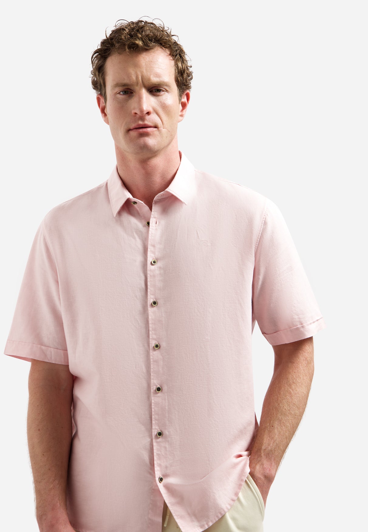 Shirt van linnenmix met korte mouwen | Soft Pink