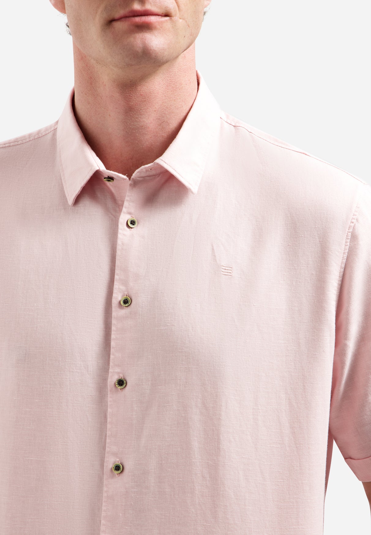 Shirt van linnenmix met korte mouwen | Soft Pink
