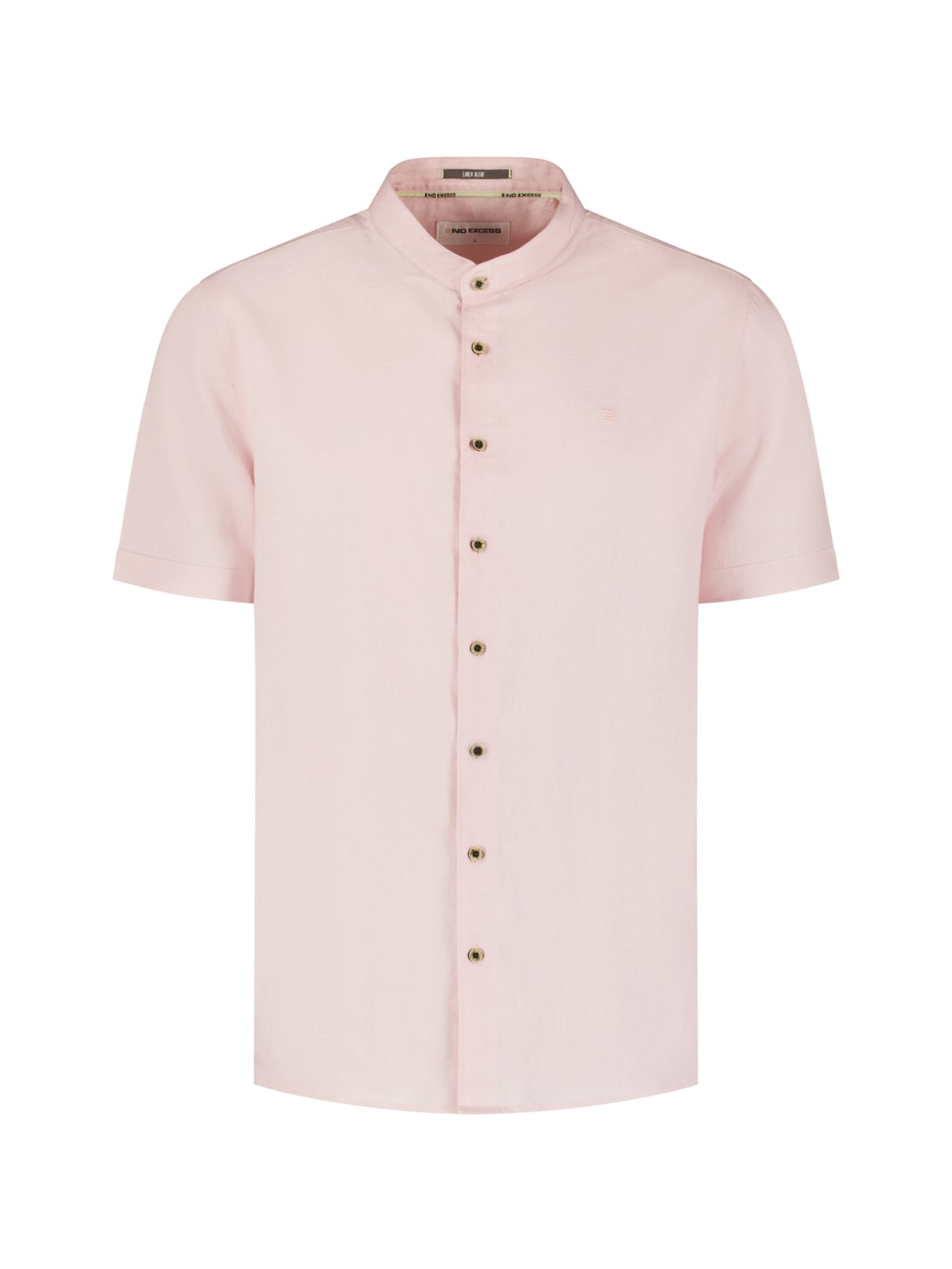 Linnenblend overhemd met korte mouw en staande kraag | Soft Pink