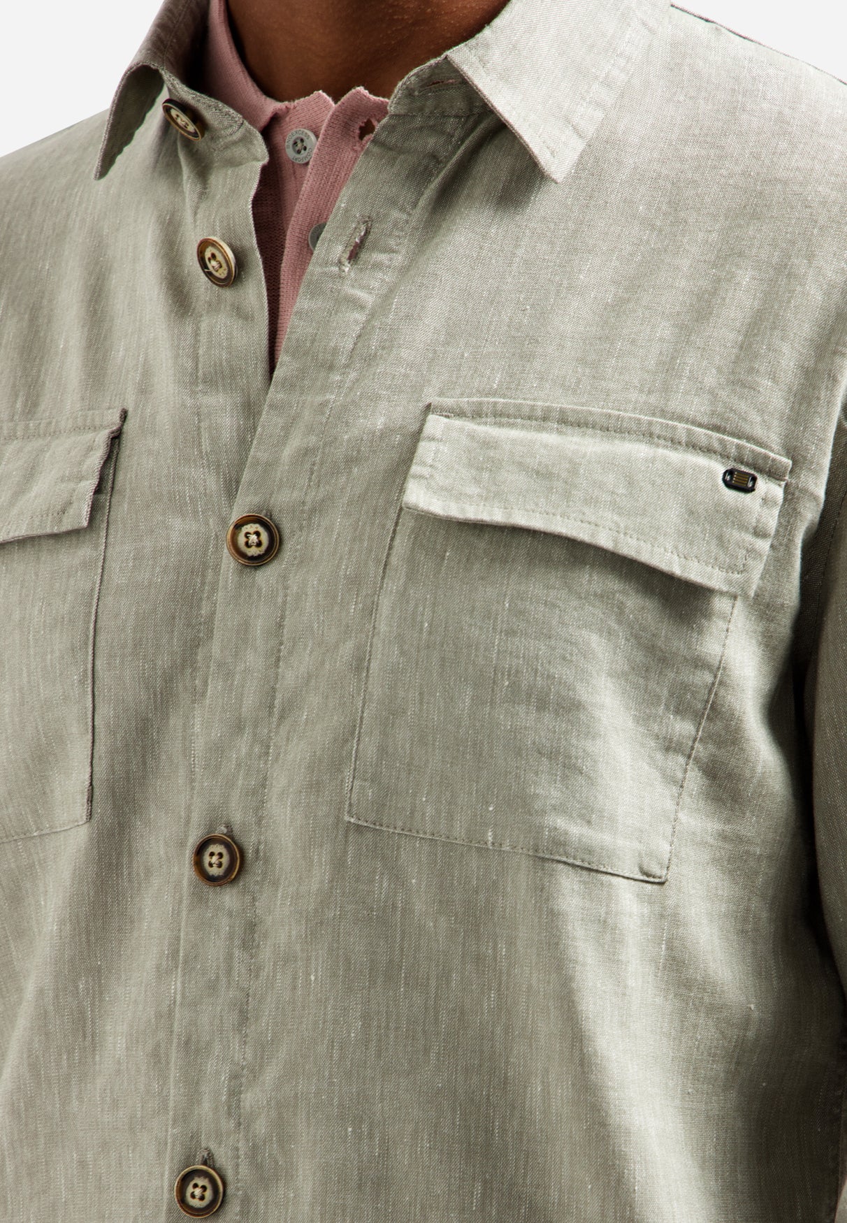 Tweekleurig linnen overshirt | Taupe