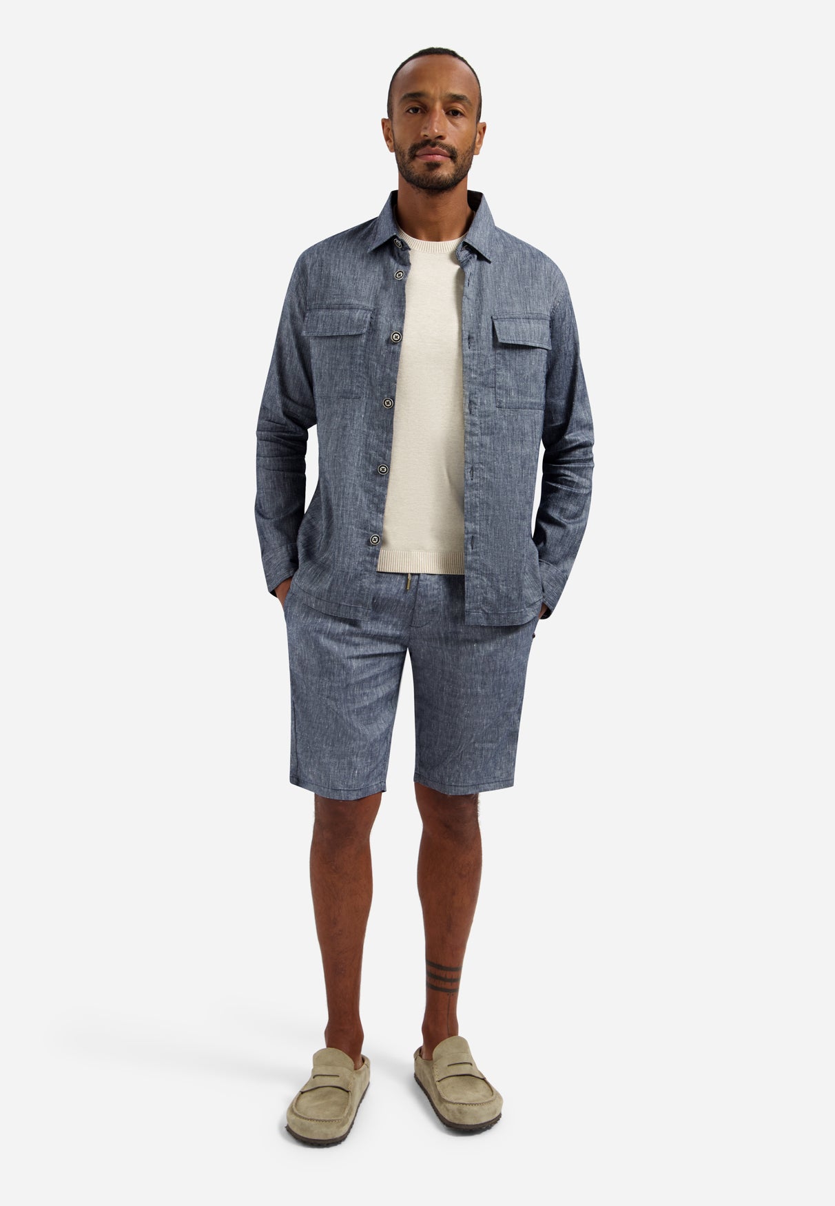 Tweekleurig linnen overshirt | Night