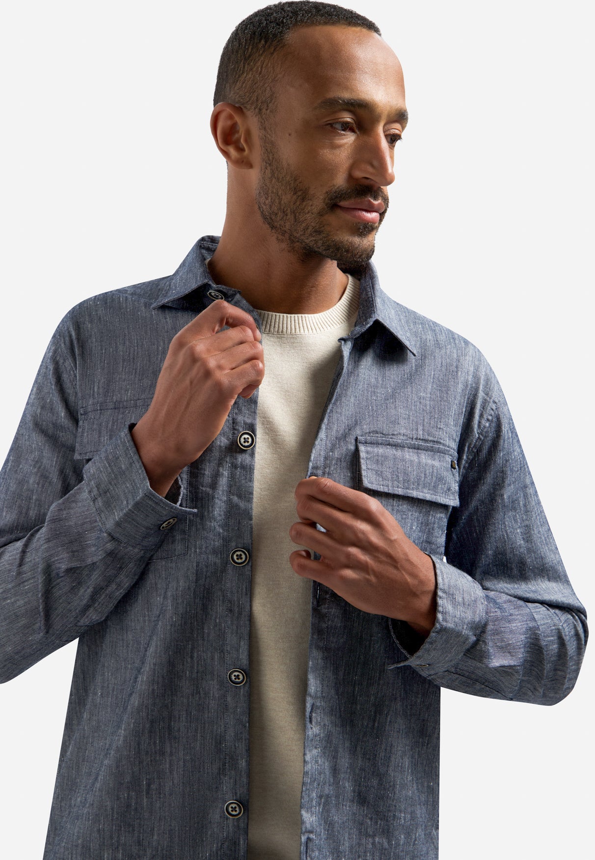 Tweekleurig linnen overshirt | Night